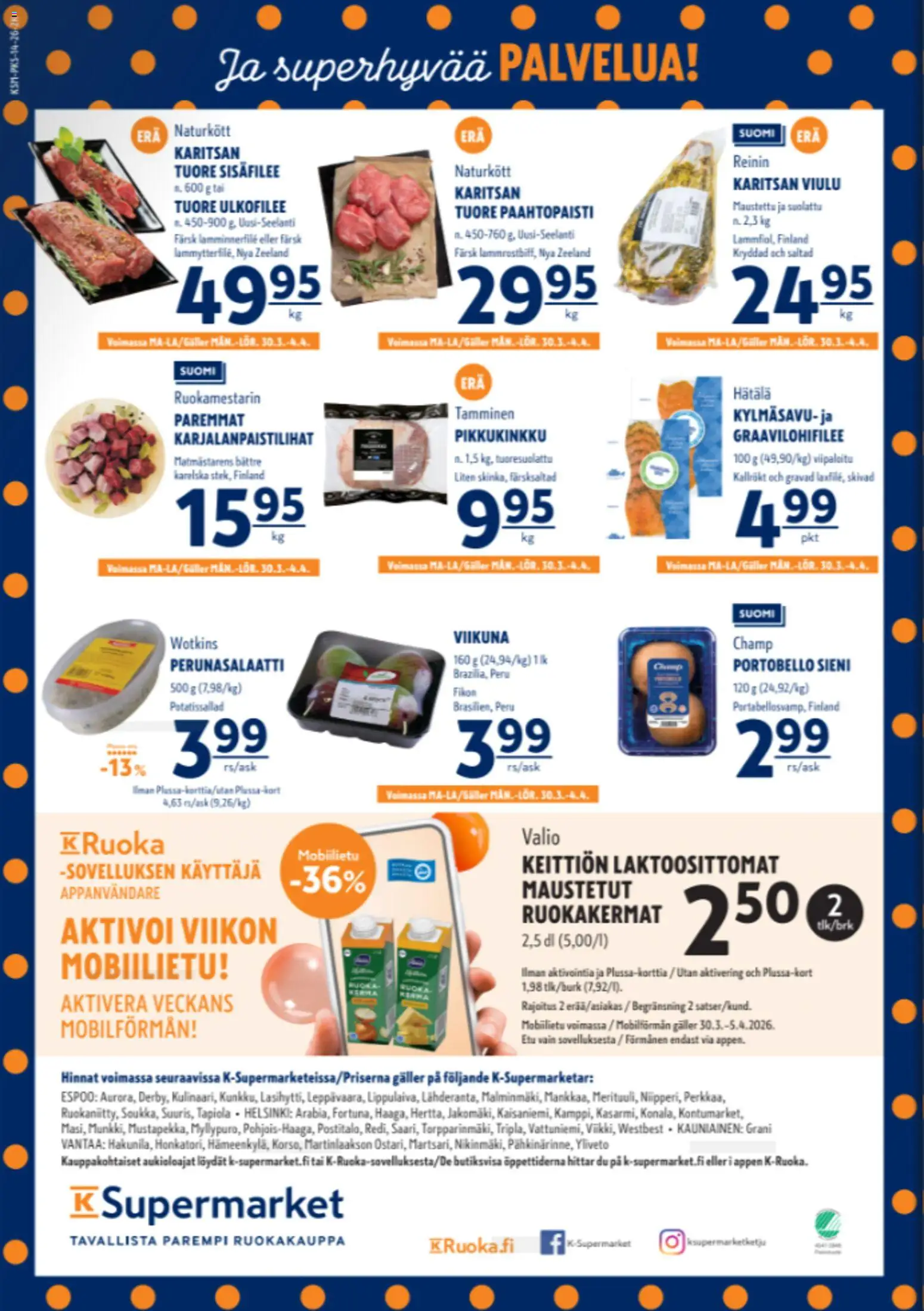 K-Supermarket tarjoukset – voimassa 03.04.2026 alkaen | Sivu: 4 | Tuotteet: Sieni, Perunasalaatti