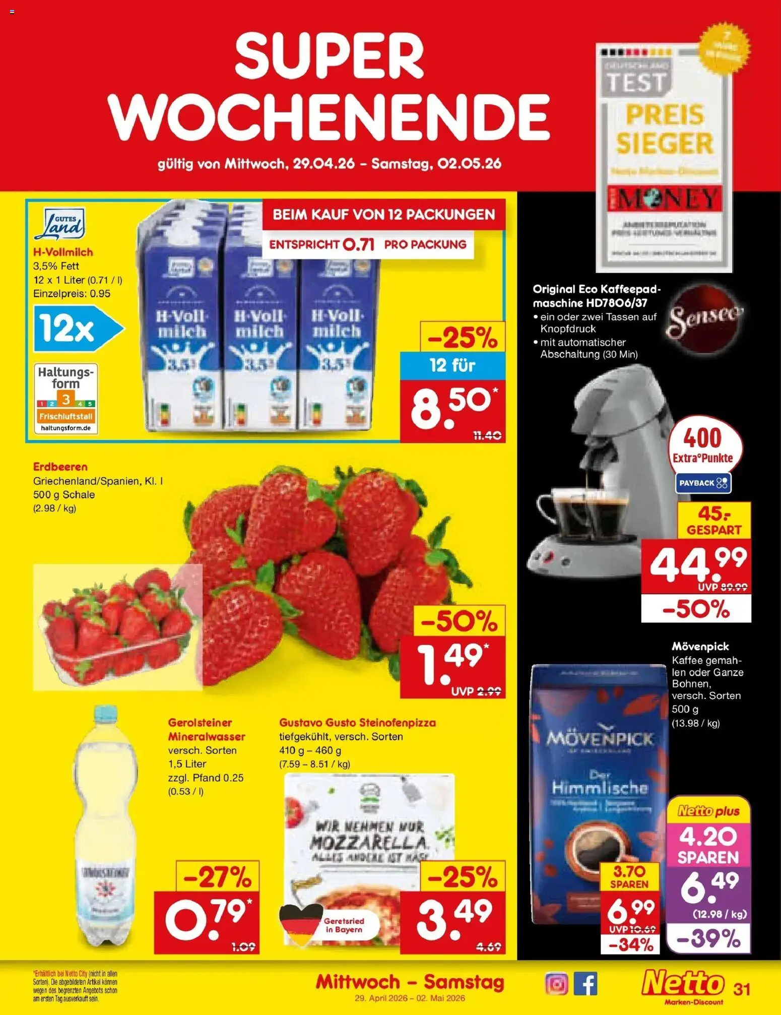 Netto Marken-Discount Prospekt Metten	 – gültig ab 27.04.2026 | Seite: 47 | Produkte: Gustavo gusto, Milch, Kaffee, Erdbeeren