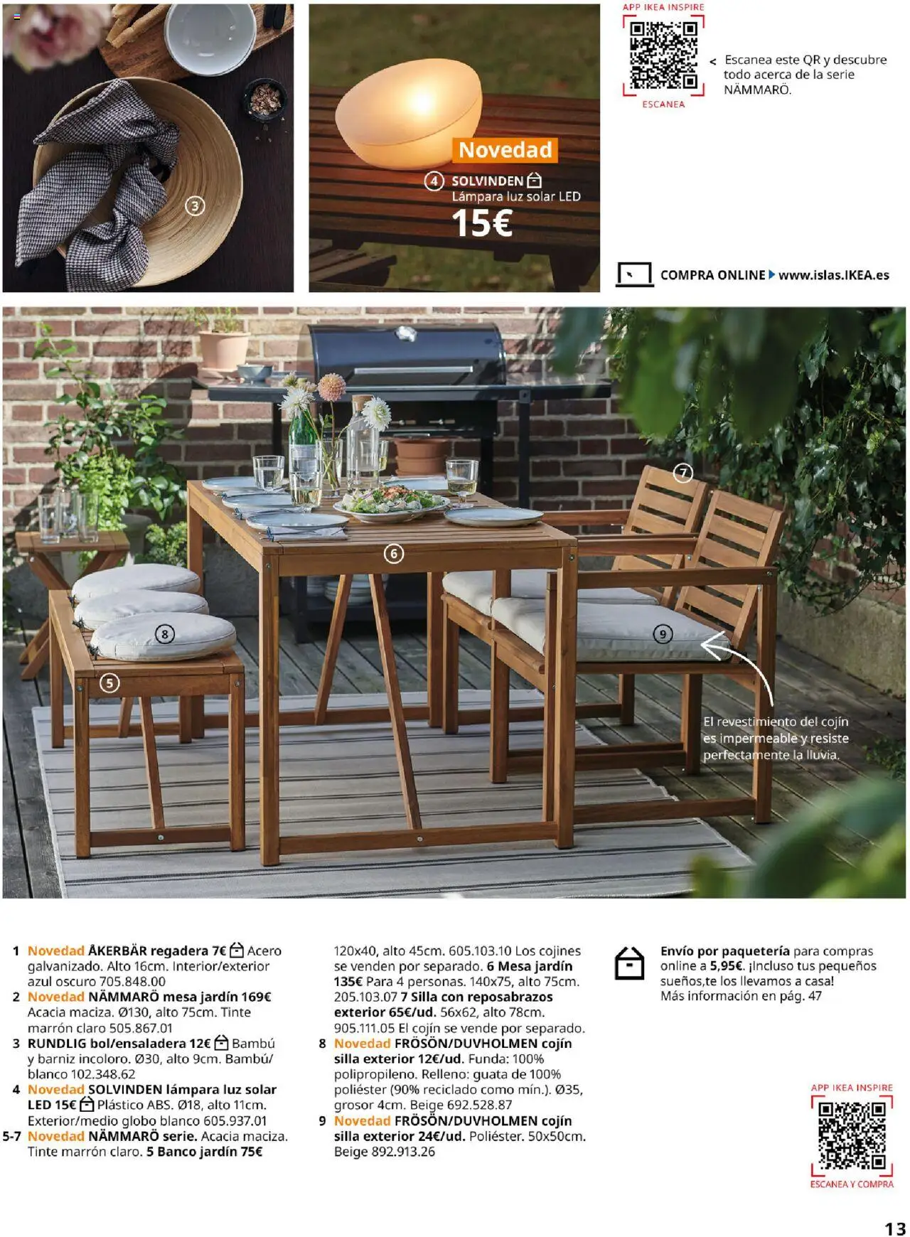 Catálogo IKEA Muebles de exterior │ válido desde el 04.02.2025 | Página: 13 | Productos: Regadera, Funda, Silla, Lámpara