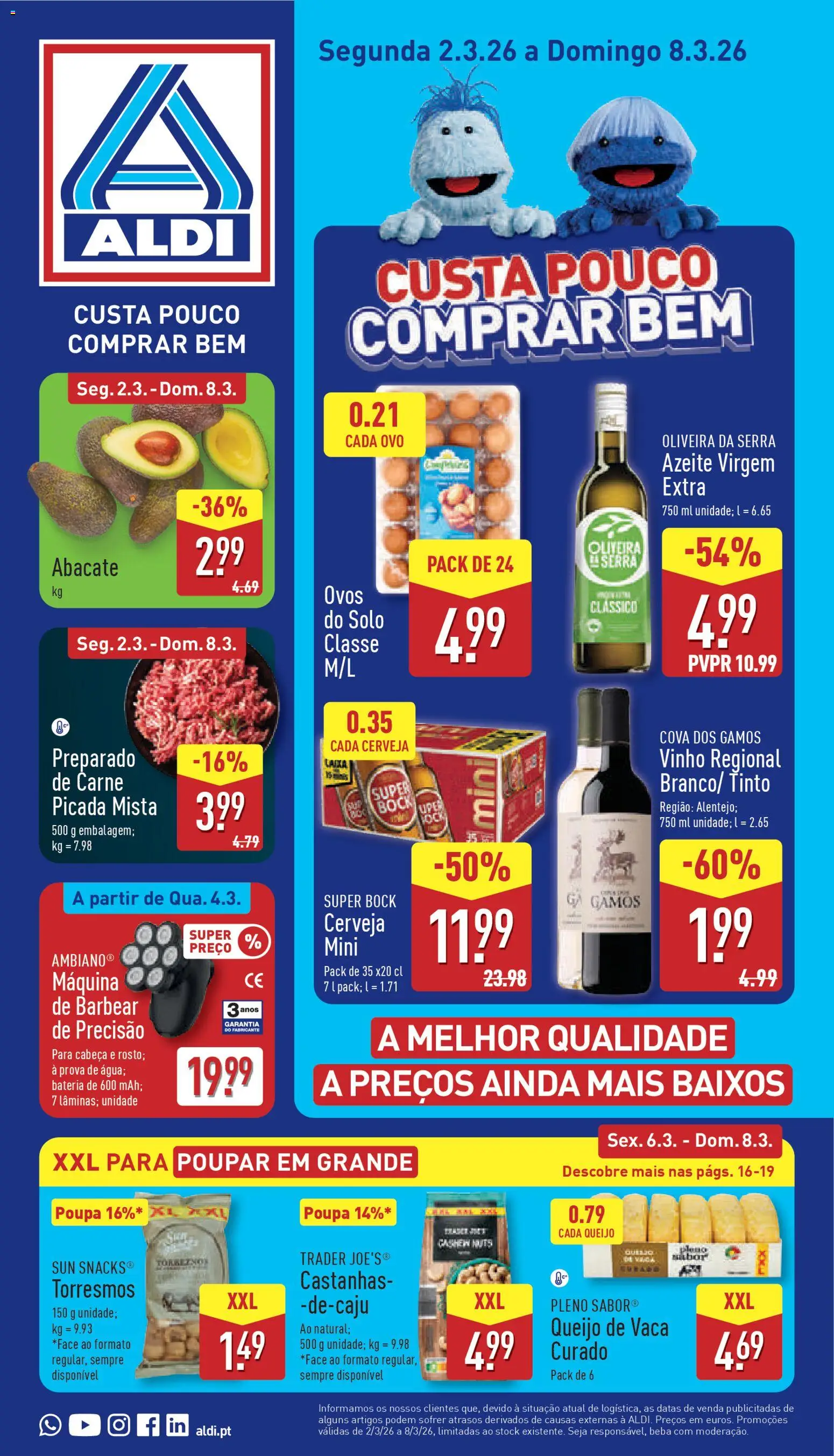 Aldi folheto │ válido de 02.03.2026 | Página: 1 | Produtos: Queijo, Ovos, Vinho, Cerveja