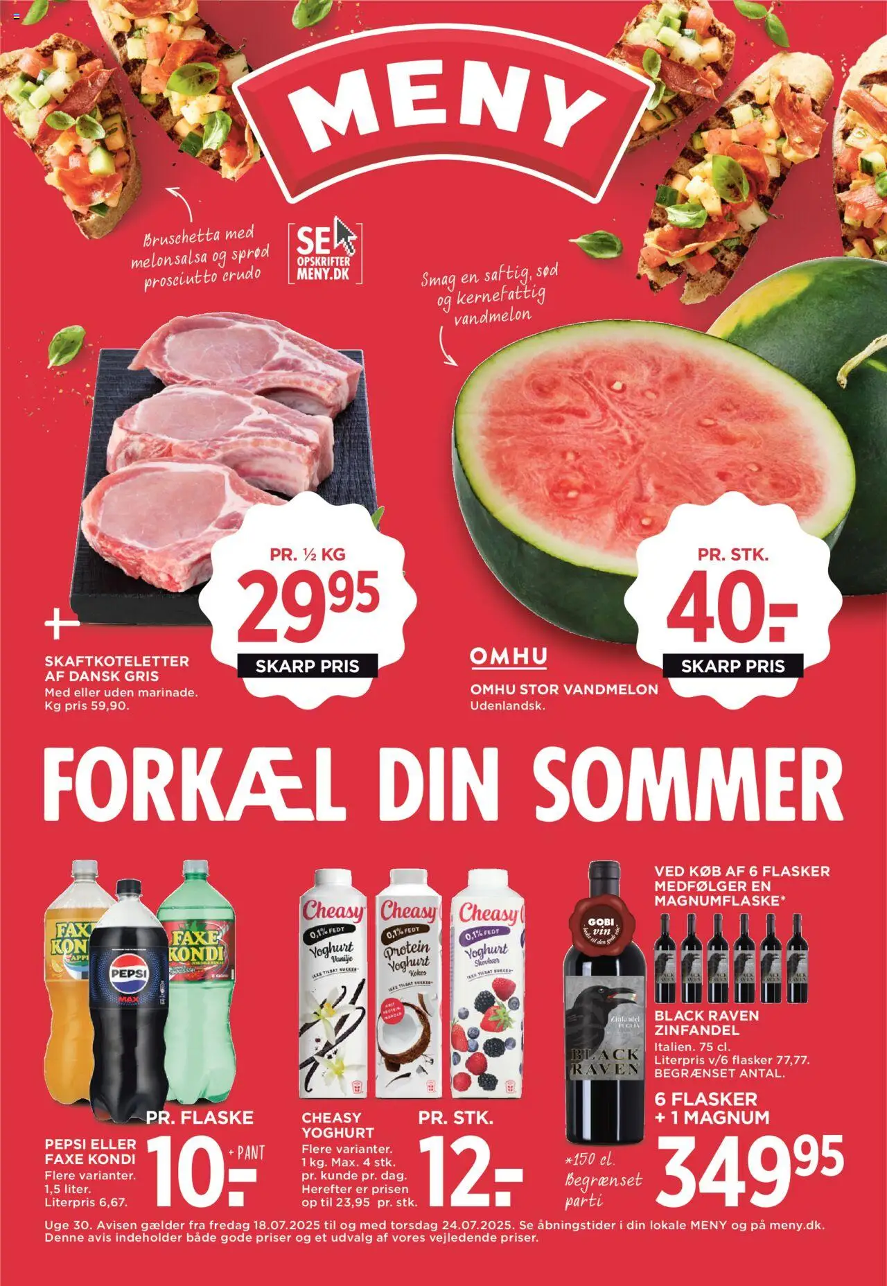 Meny Tilbudsavis gyldig fra 18.07.2025 | Side: 1 | Produkter: Vin, Faxe Kondi, Vanilje, Pepsi