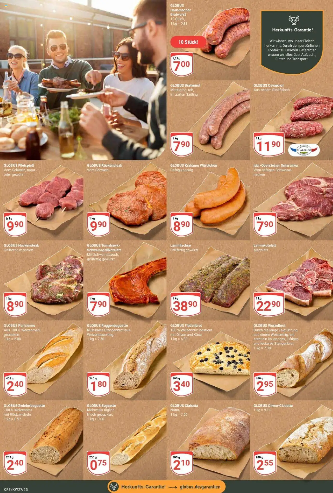Globus prospekt Krefeld	 - gültig ab dem 29.06.2025 | Seite: 23 | Produkte: Bratwurst, Cevapcici, Baguette, Steak