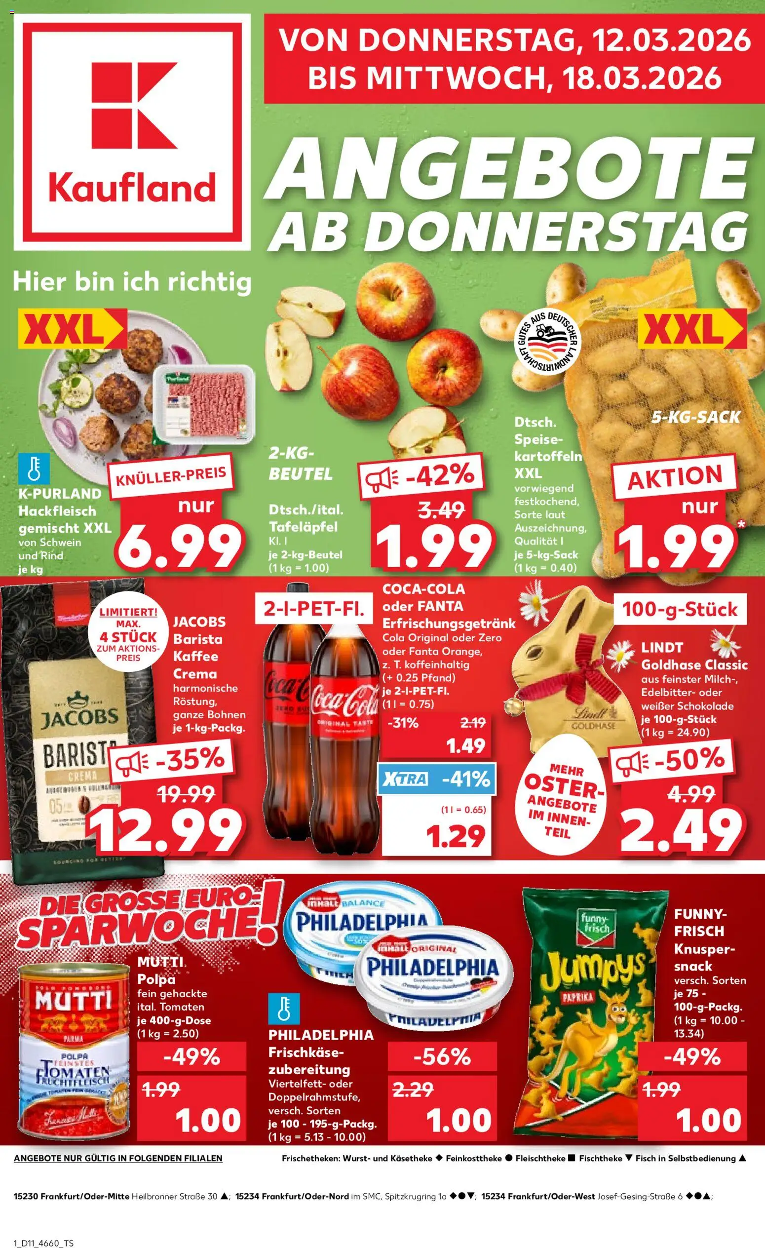 Kaufland Prospekt Frankfurt (Oder)	 – gültig ab 12.03.2026 | Seite: 1 | Produkte: Kaffee, Funny frisch, Kartoffeln, Hackfleisch