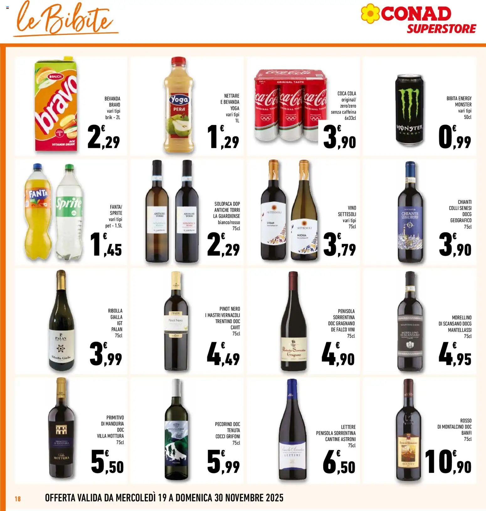 Volantino Conad del 19.11.2025 | Pagina: 18 | Prodotti: Vino, Pera, Bibite, Coca Cola