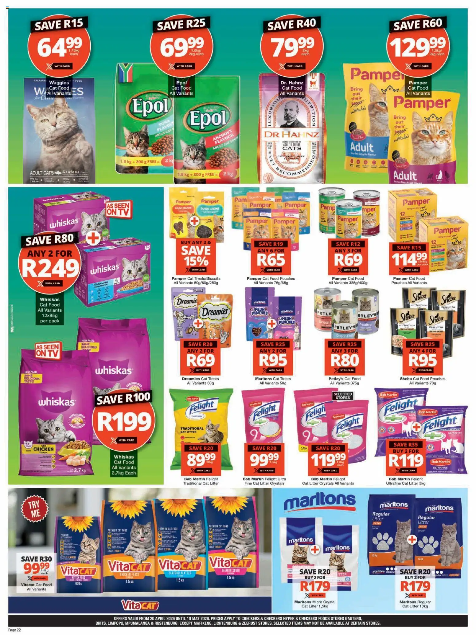 New Checkers catalogue – valid from 20.04.2026 | Page: 22 | Products: TV, Fish, Seafood, Cat litter