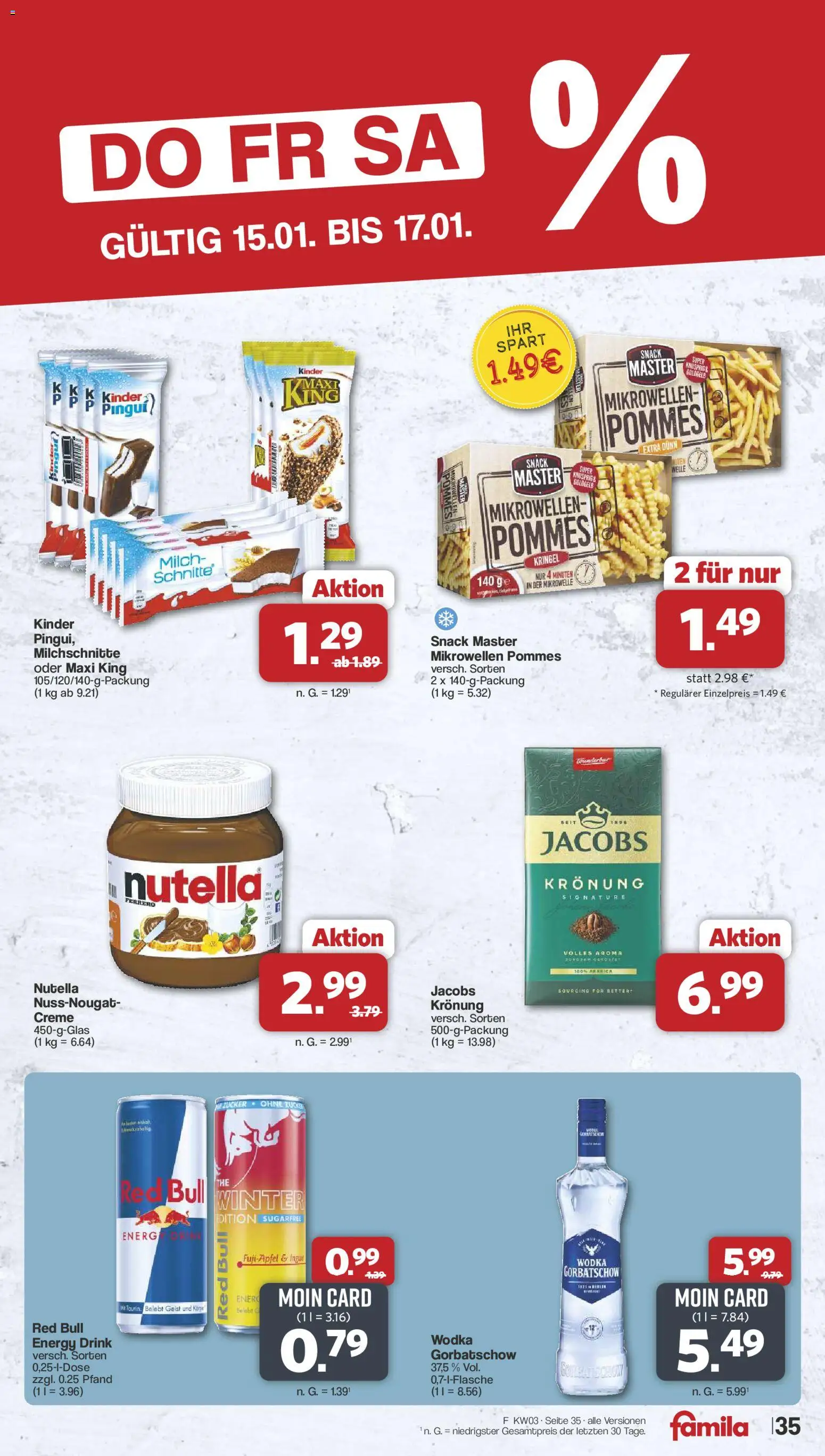 Famila Nordwest Prospekt 	 – gültig ab 12.01.2026 | Seite: 35 | Produkte: Mikrowelle, Red bull, Pommes, Wodka gorbatschow