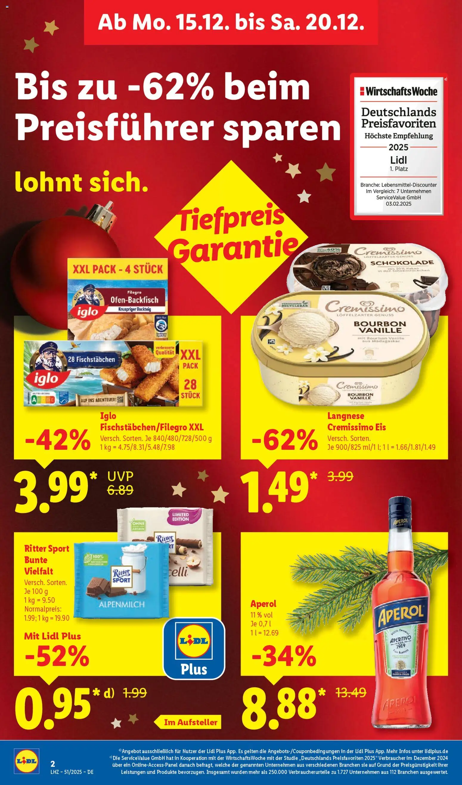 Lidl Prospekt Gladenbach – gültig ab 15.12.2025 | Seite: 8 | Produkte: Schokolade, Fischstabchen, Aperol, Eis