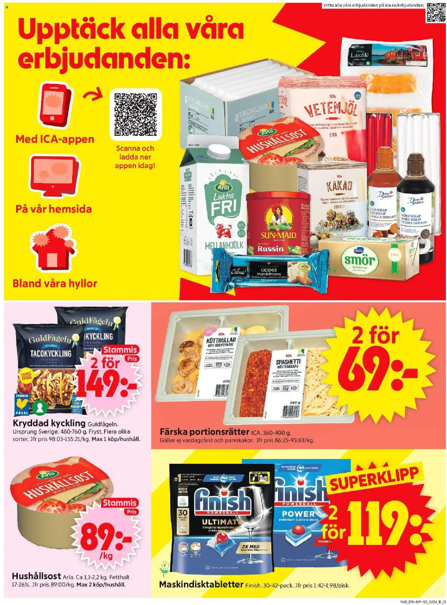 ICA Supermarket reklamblad aktuell från 24.11.2025 | Sida: 13 | Produkter: Gem, Hushållsost, Spaghetti, Ljus