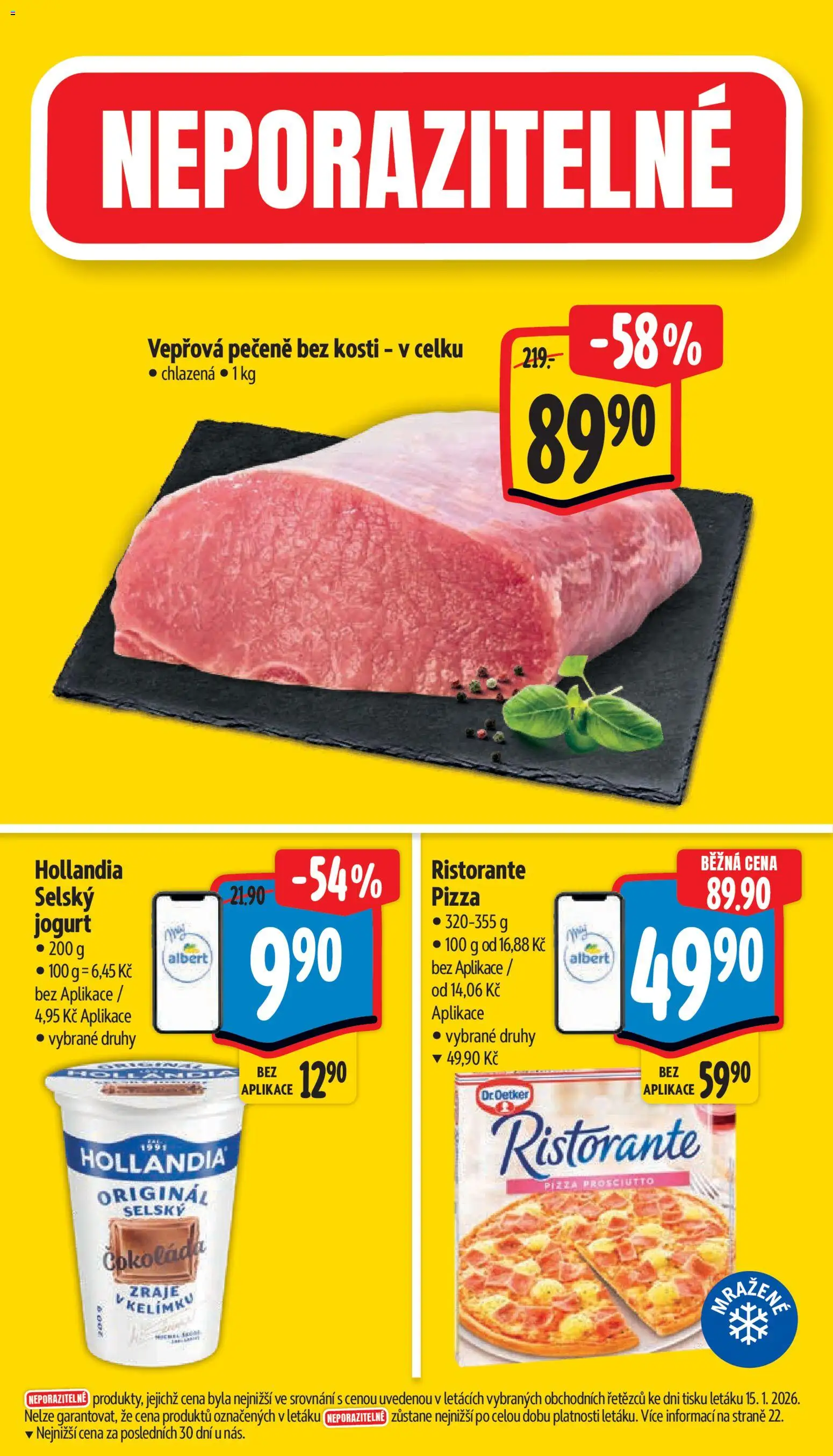 Albert leták - Supermarket od 21.01.2026 | Strana: 3 | Produkty: Vepřová pečeně, Čokoláda, Pizza, Hollandia