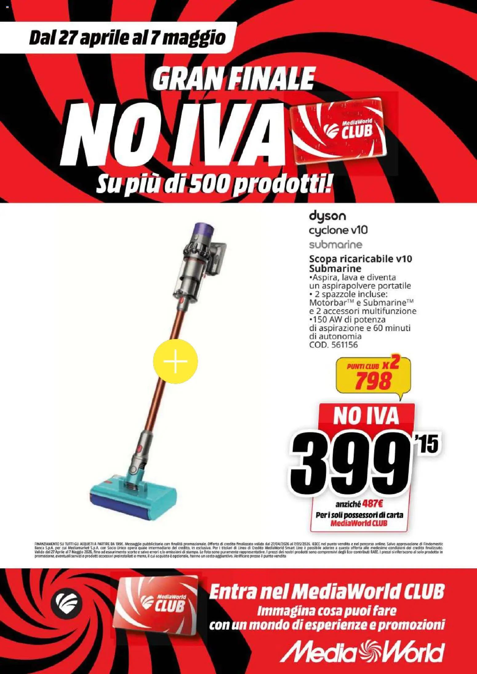 Volantino Media World del 27.04.2026 | Pagina: 13 | Prodotti: Scopa, Aspirapolvere, Dyson
