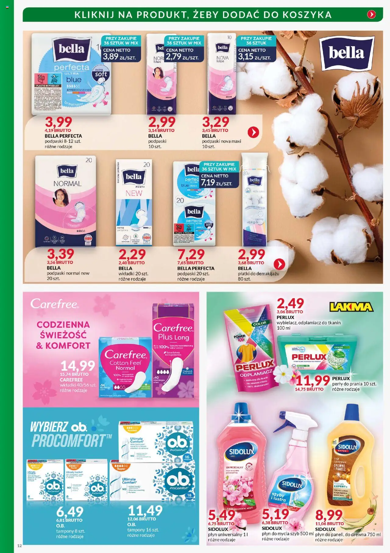 Eurocash Gazetka - Katalog Artykułów Chemicznych od 01.10.2025 | Strona: 12 | Produkty: Płyn do mycia szyb, Tampony, Podpaski, Płatki