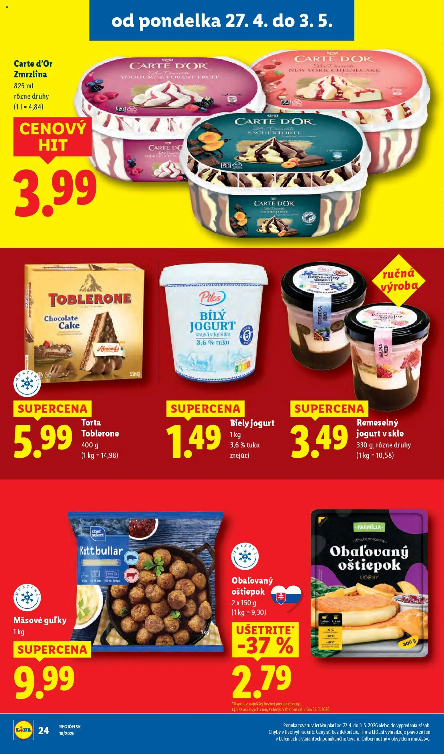 Nové Lidl akcie – leták je platný od 27.04.2026 | Strana: 26 | Produkty: Jogurt, Biely jogurt, Zmrzlina, Med