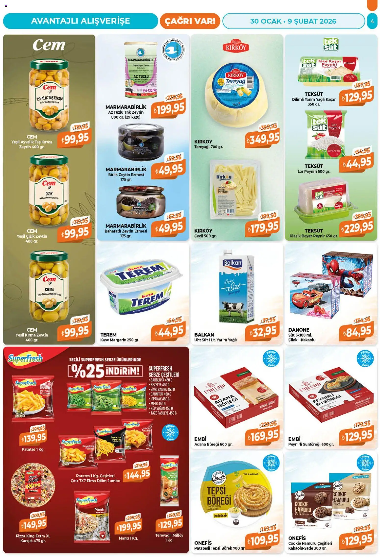 Çağrı Market Katalog - 30.01.2026 tarihinden itibaren geçerlidir | Sayfa: 4 | Ürünler: Süt, Ispanak, Barbunya, Ocak