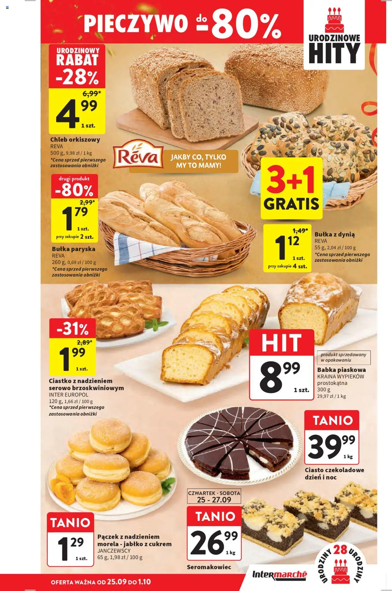 Intermarche Gazetka od 25.09.2025 | Strona: 25 | Produkty: Pieczywo, Bułka, Ciasto czekoladowe, Chleb