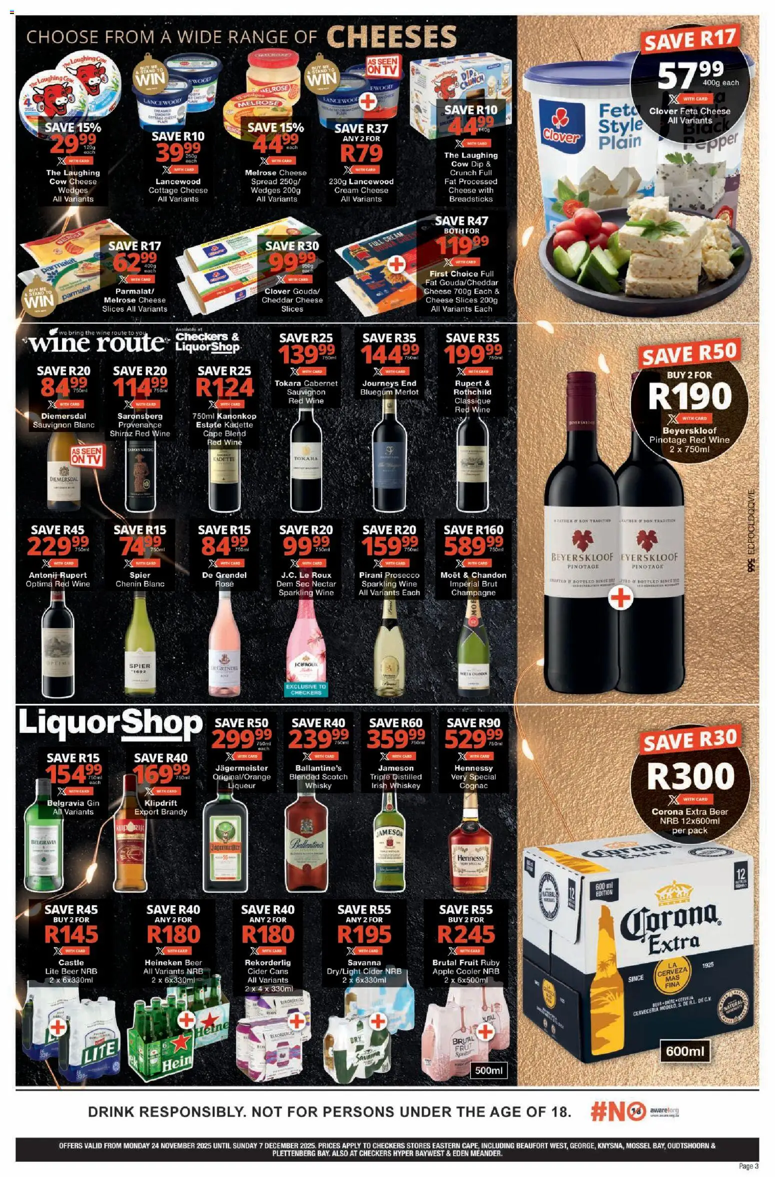 New Checkers catalogue – valid from 24.11.2025 | Page: 3 | Products: Gin, Cream, Fruit, Máscara de pestañas
