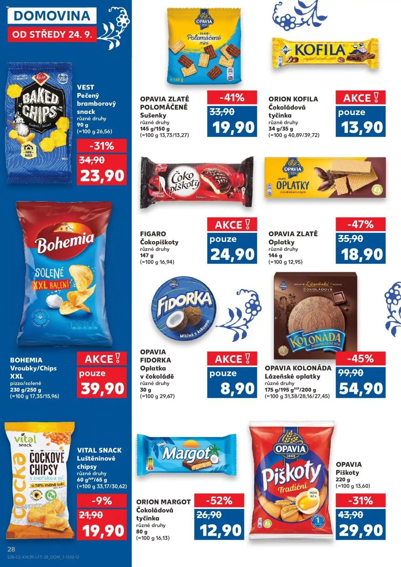 Kaufland leták od 24.09.2025 | Strana: 28 | Produkty: Čočka, Chipsy, Lázeňské oplatky, Sušenky