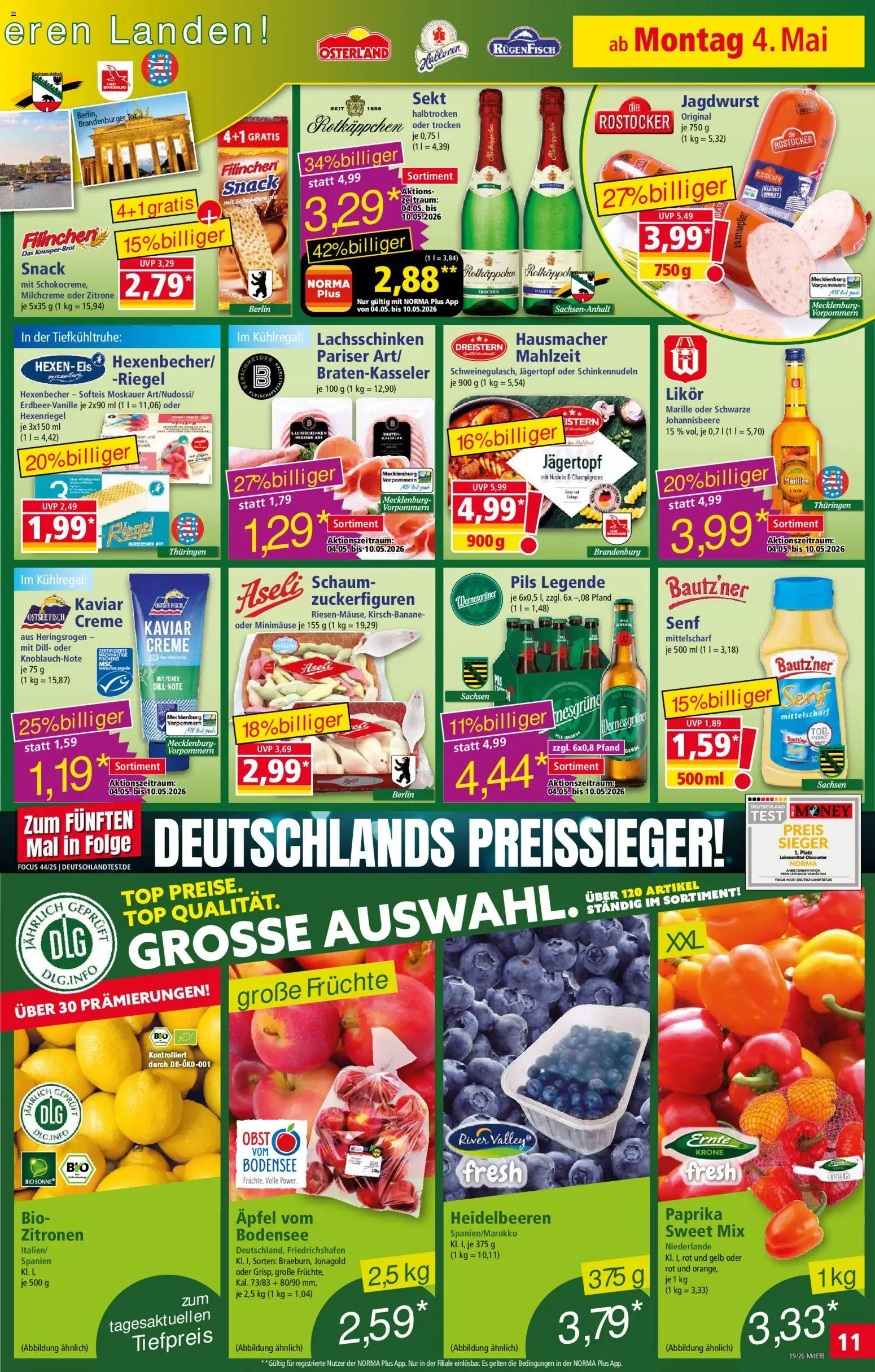 Norma Prospekt 	 – gültig ab 04.05.2026 | Seite: 11 | Produkte: Pils, Wernesgruner, Zitrone, Rotkäppchen