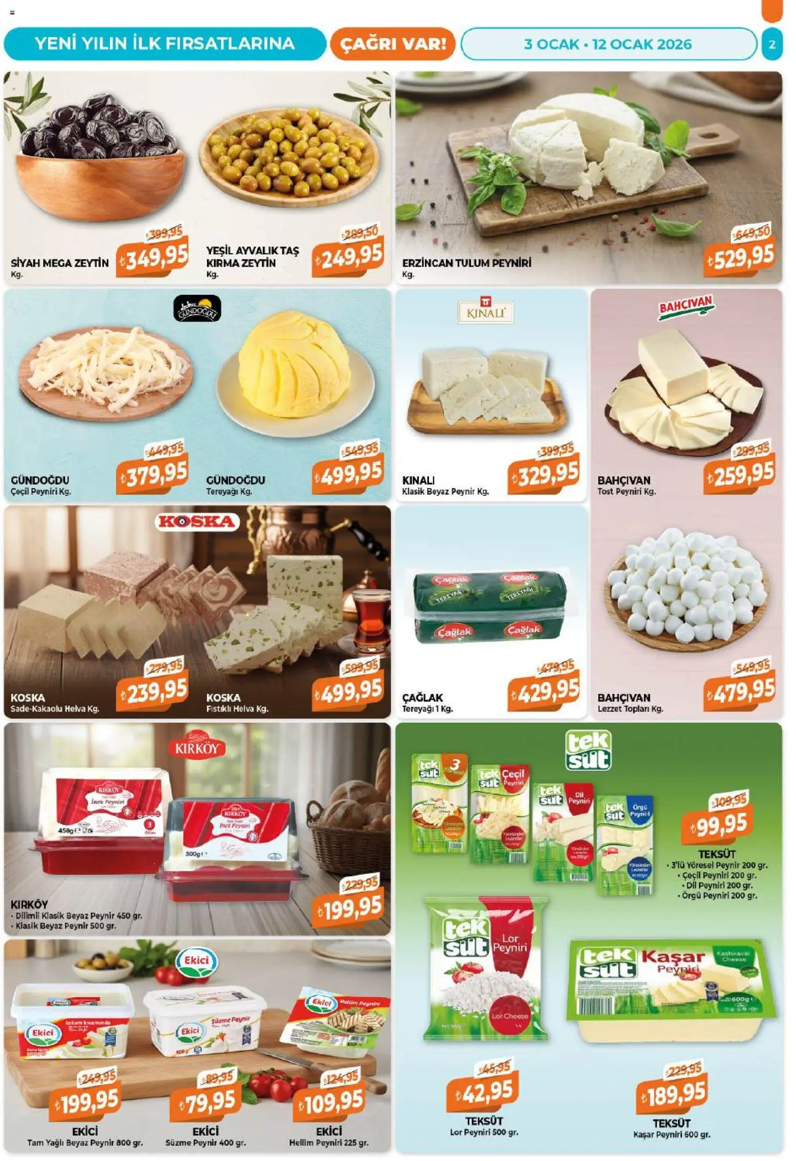 Çağrı Market Katalog - 03.01.2026 tarihinden itibaren geçerlidir | Sayfa: 2 | Ürünler: Tereyağı, Ekici, Süzme peynir, Ocak