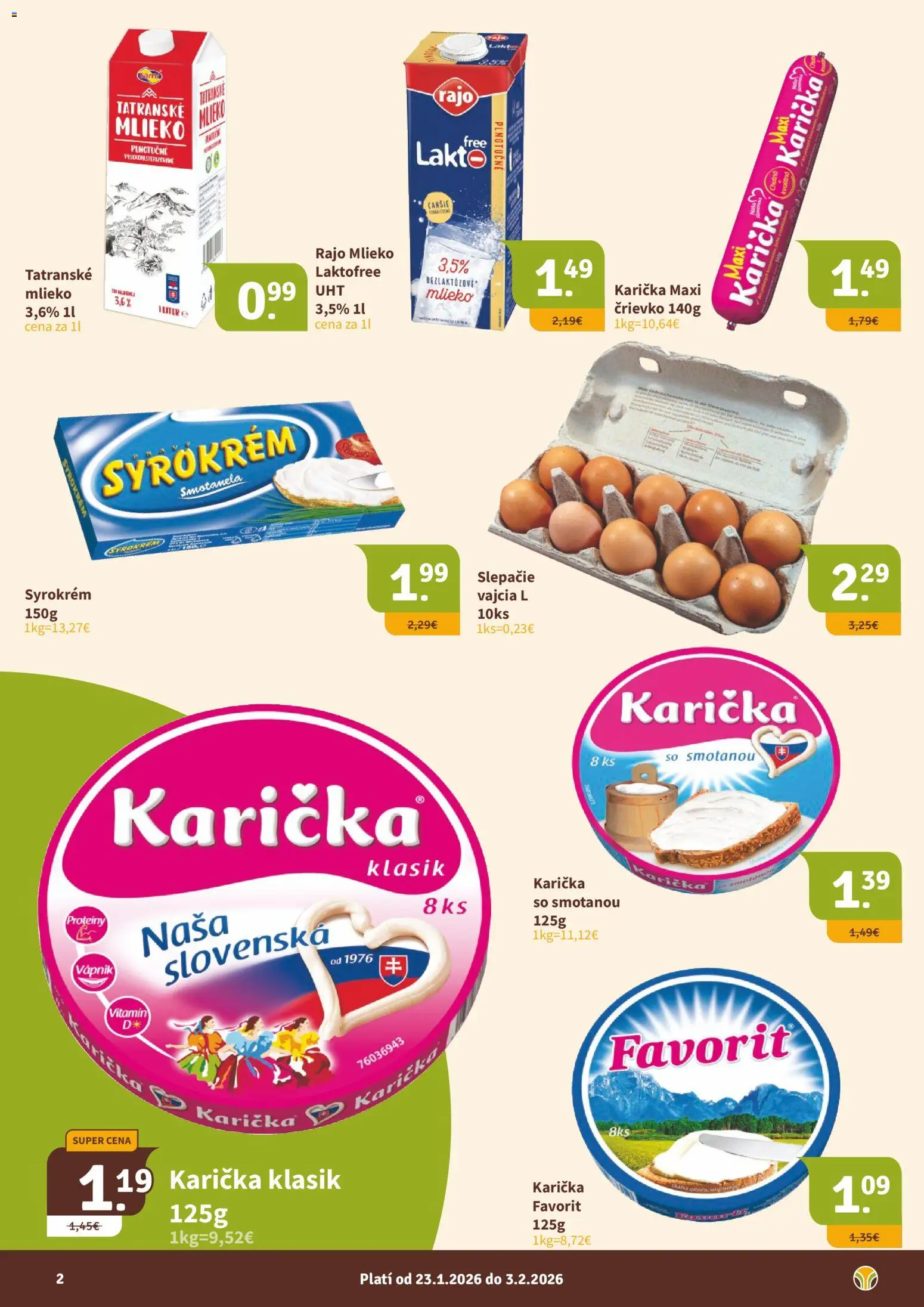 Nové Nitrazdroj akcie – leták je platný od 23.01.2026 | Strana: 2 | Produkty: Mlieko, Vajcia