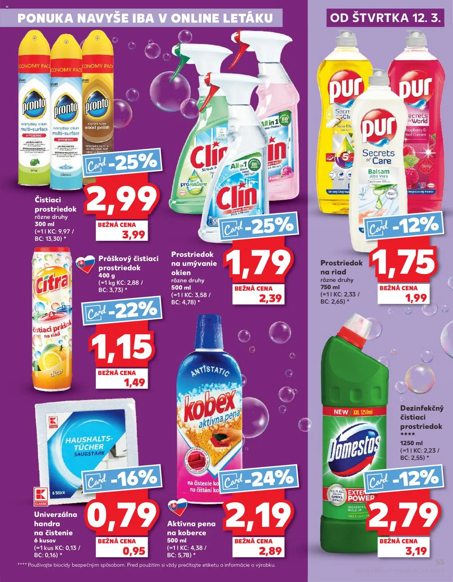 Nové Kaufland akcie – leták je platný od 12.03.2026 | Strana: 55 | Produkty: Čistiaci prostriedok, Domestos, Koberce