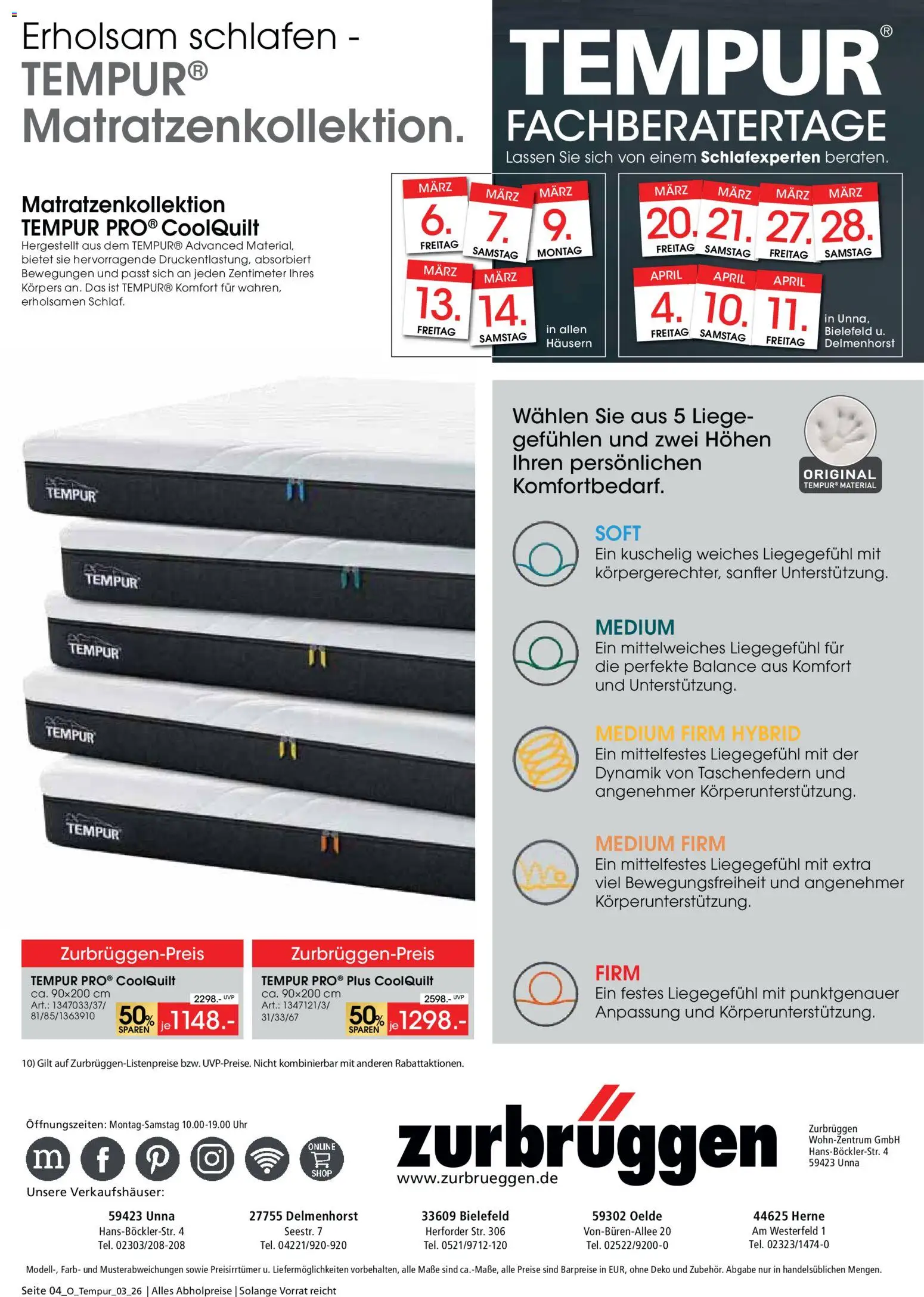Zurbrüggen Tempur Fachberatertage – gültig ab 06.03.2026 | Seite: 4 | Produkte: Liege, Uhr