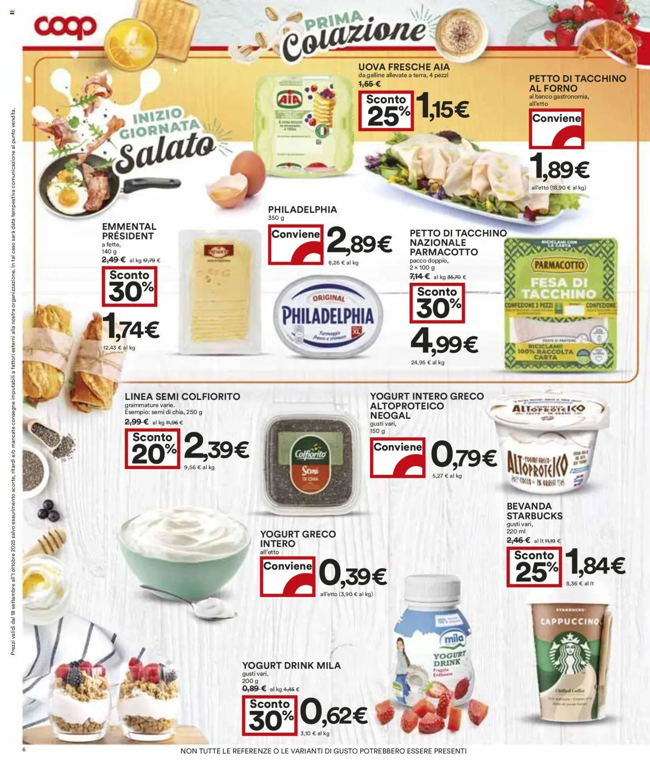 Volantino COOP del 18.09.2025 | Pagina: 6 | Prodotti: Yogurt greco, Tacchino, Forno, Emmental