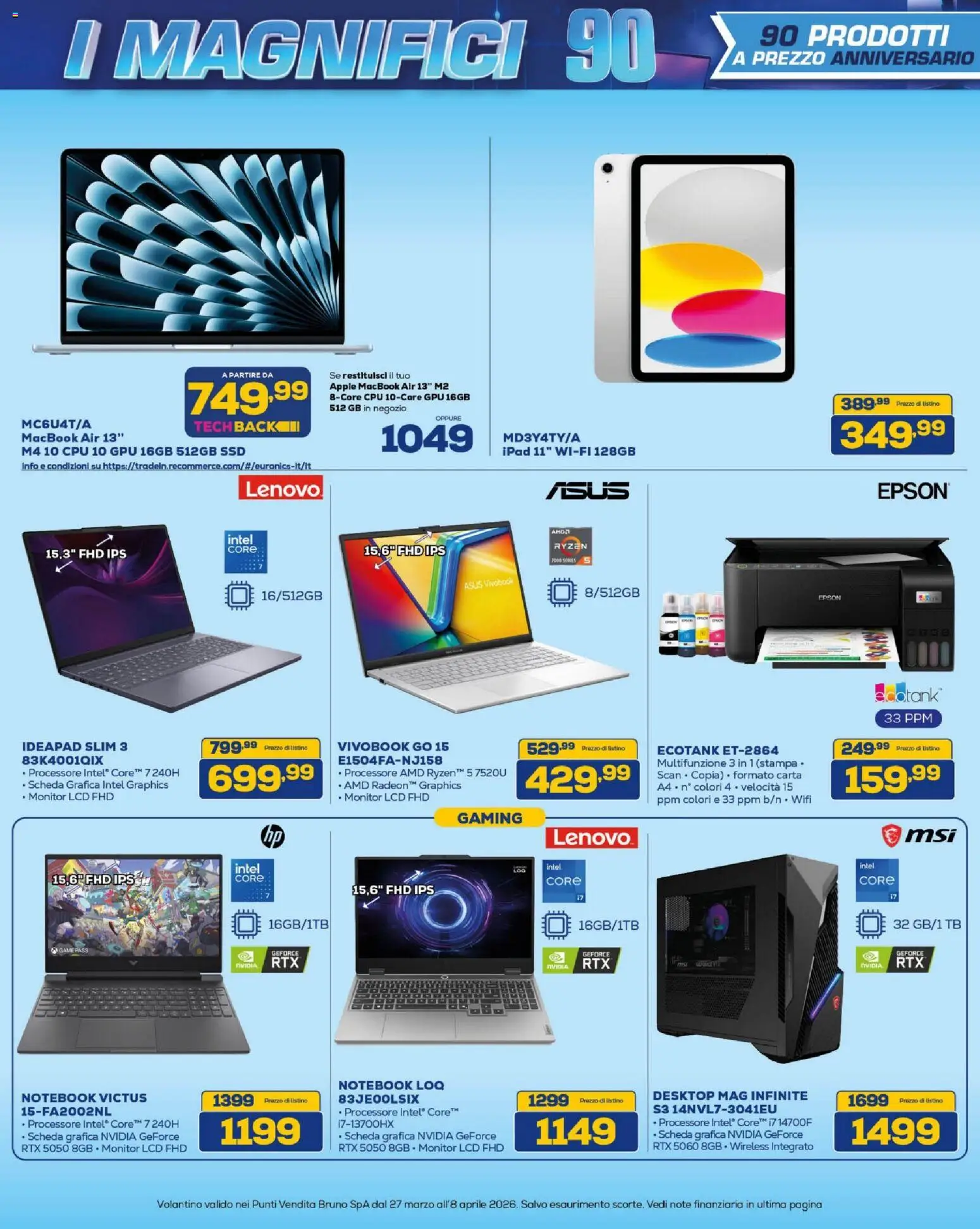 Volantino BRUNO del 27.03.2026 | Pagina: 4 | Prodotti: Notebook, Macbook air, Stampa, Ipad