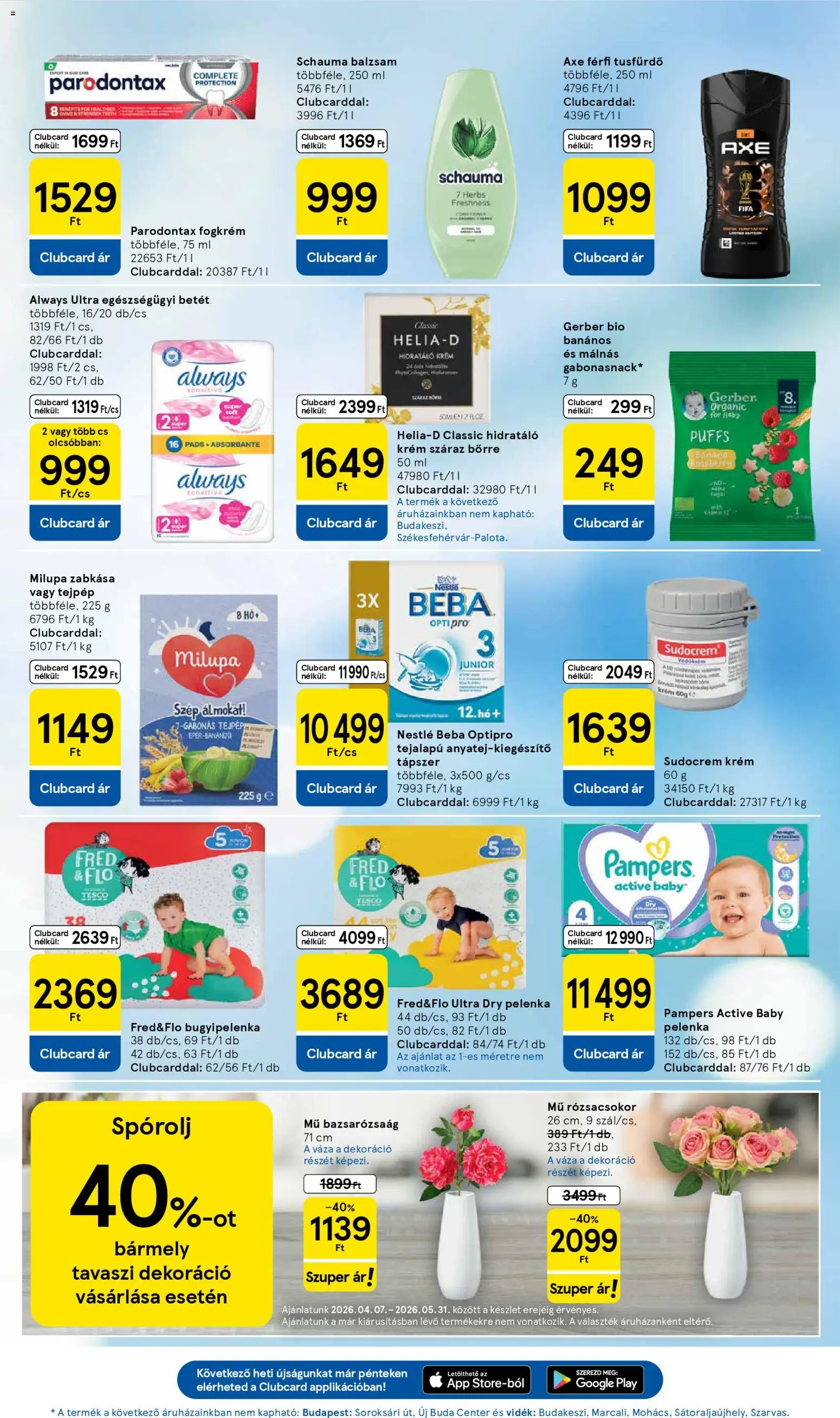 Tesco akciós ujság - amely érvényes a következő dátumtól: 16.04.2026 | Oldal: 9 | Termékek: Zabkása, Pelenka, Váza, Tusfürdő