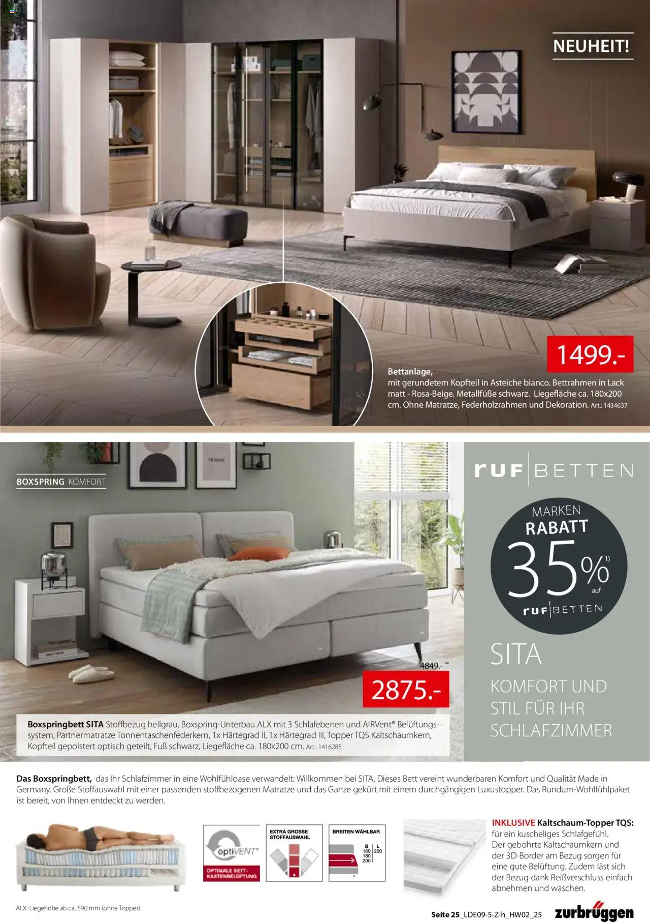 Zurbrüggen Hochwert – gültig ab 08.09.2025 | Seite: 37 | Produkte: Bett, Matratze, Boxspringbett, Topper