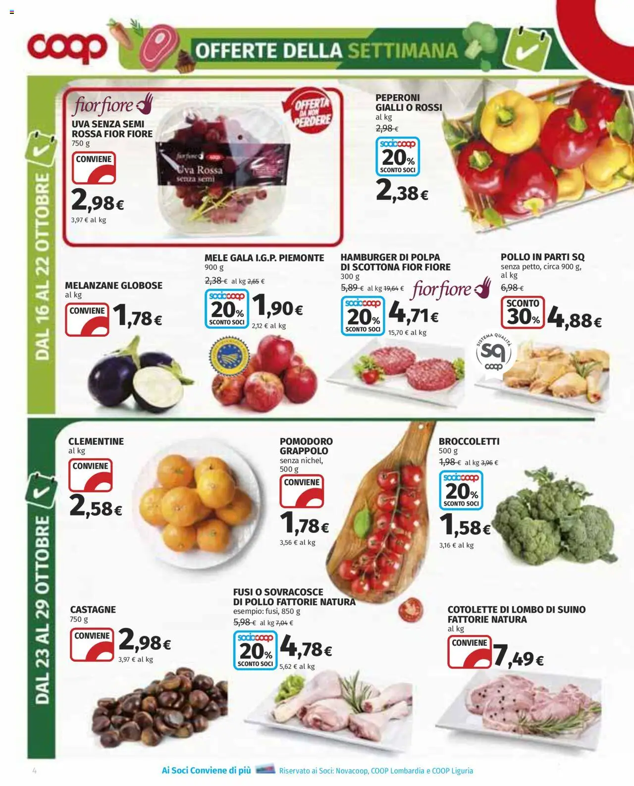 Volantino COOP del 16.10.2025 | Pagina: 4 | Prodotti: Peperoni, Suino, Pomodoro, Broccoletti