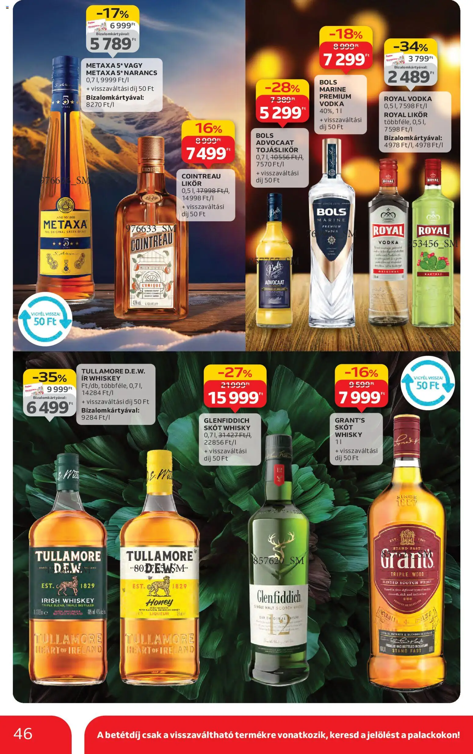 Auchan akciós ujság - amely érvényes a következő dátumtól: 27.11.2025 | Oldal: 46 | Termékek: Metaxa, Whiskey, Likőr, Vodka