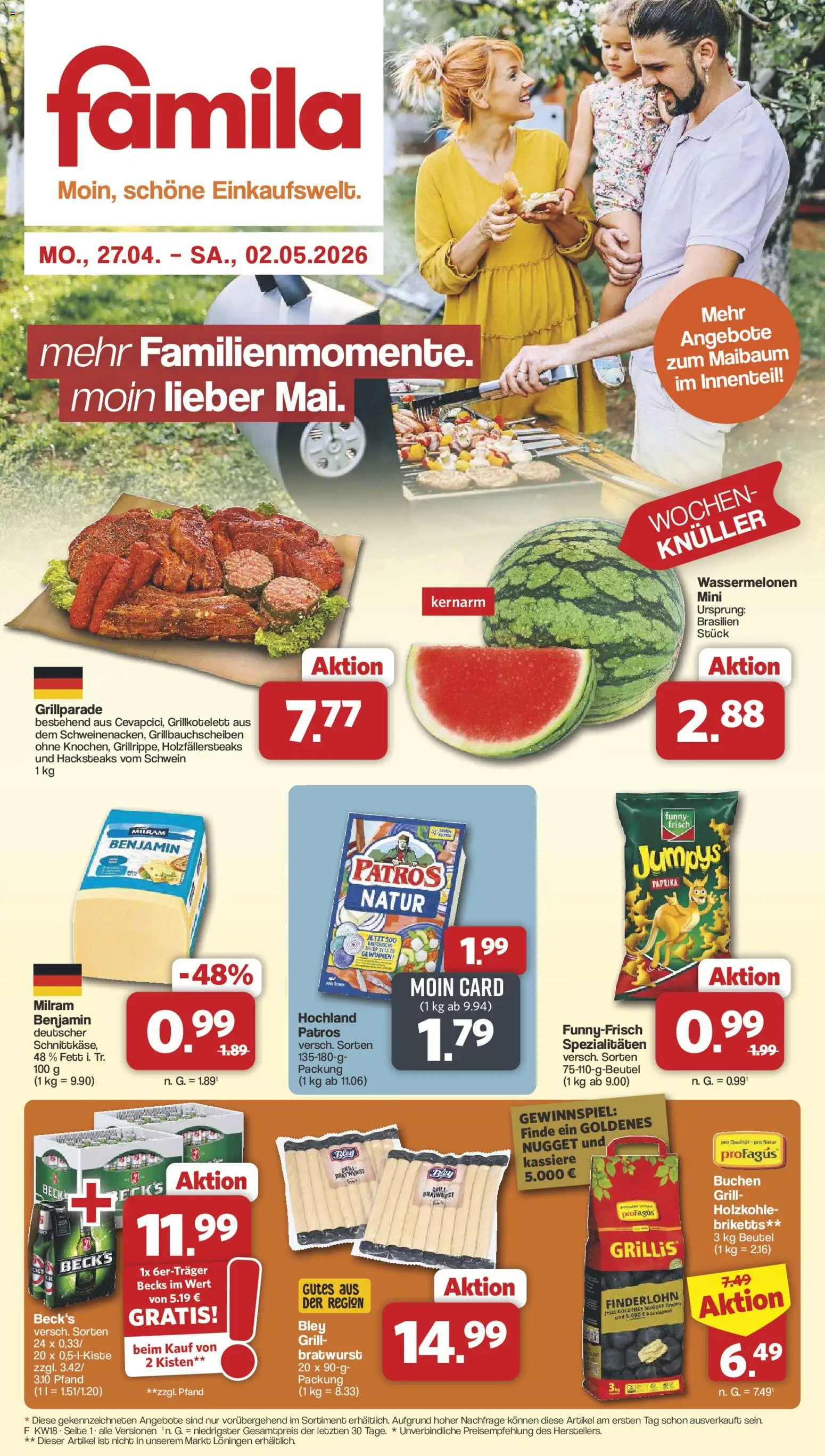 Famila Nordwest Prospekt 	 – gültig ab 27.04.2026 | Seite: 1 | Produkte: Grill, Patros, Paprika, Milram