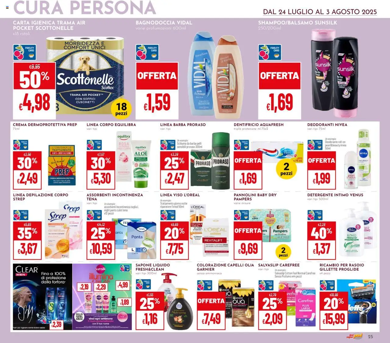 Volantino Pan del 24.07.2025 | Pagina: 25 | Prodotti: Pannolini, Rasoio, Carta igienica, Menta