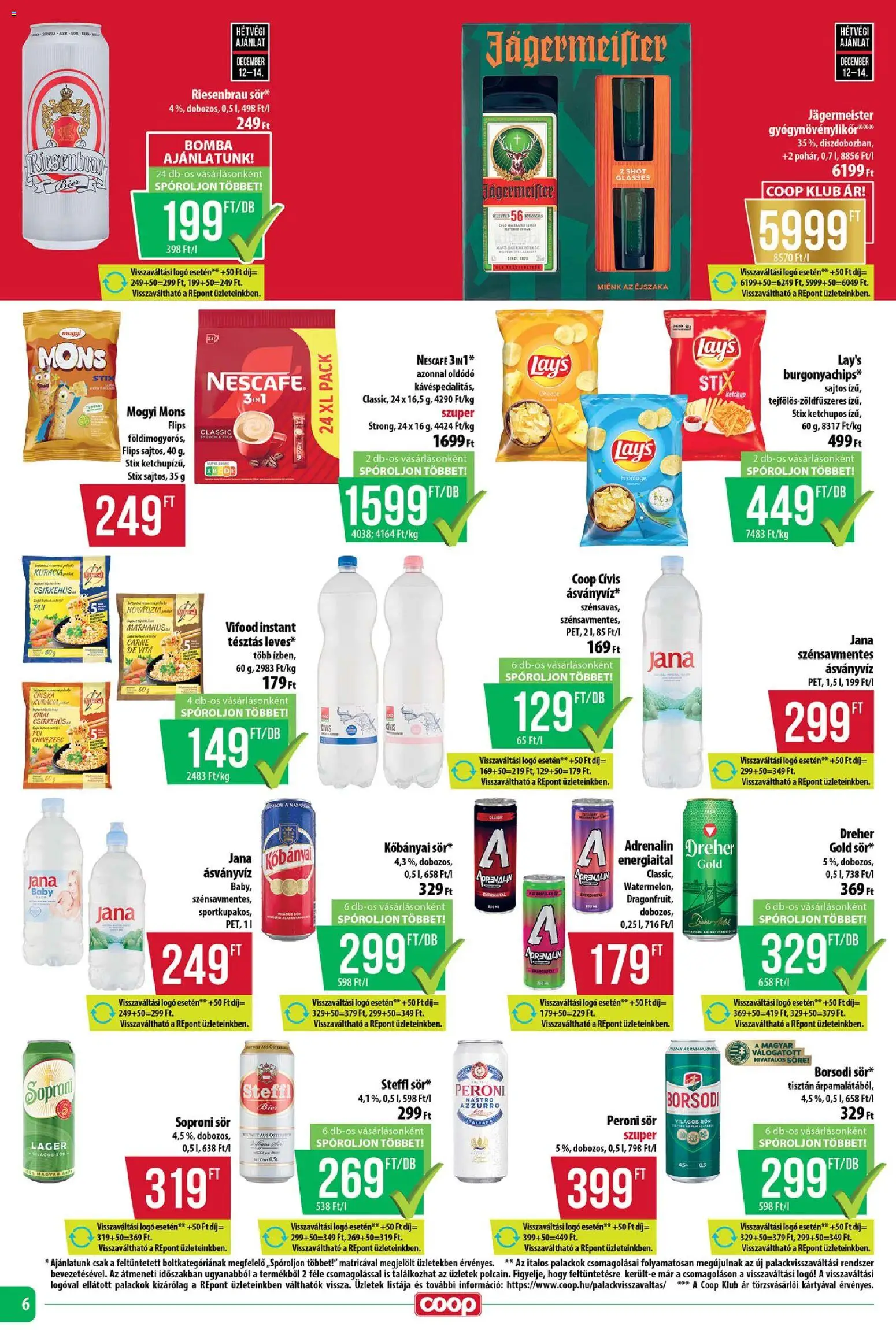COOP Szolnok akciós ujság - amely érvényes a következő dátumtól: 11.12.2025 | Oldal: 6 | Termékek: Kvasac, Nescafé, Energiaital, Steffl