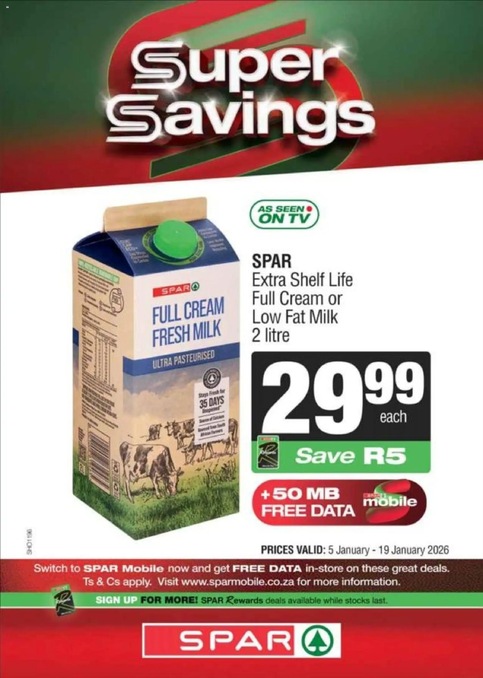 New Superspar catalogue – valid from 05.01.2026 | Page: 1 | Products: TV, Shelf, Milk, Switch