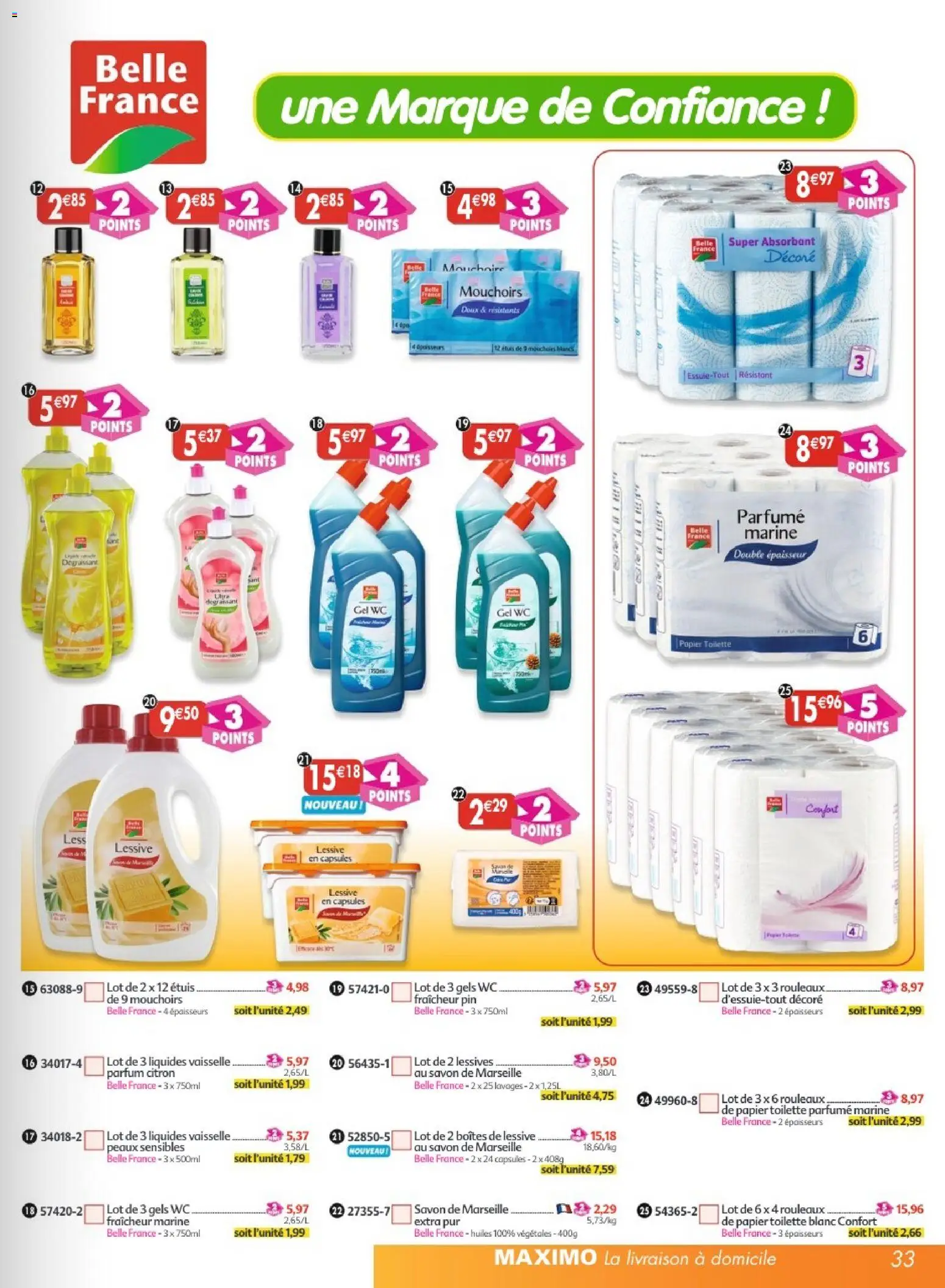 {H1} | Page: 33 | Produits: Savon de marseille, Papier toilette, Mouchoirs, Lessive