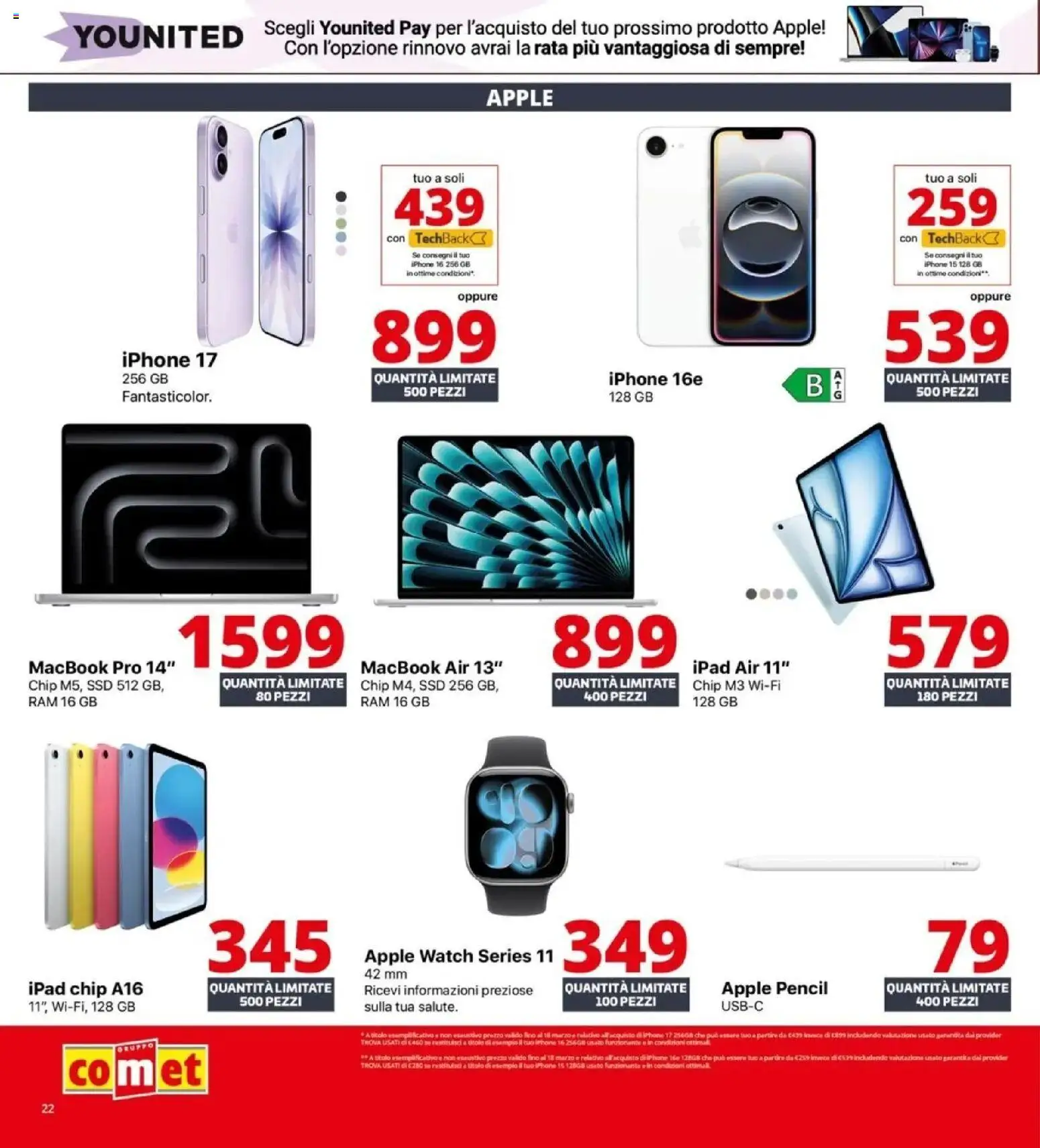 Volantino Comet del 05.03.2026 | Pagina: 22 | Prodotti: Macbook air, Iphone, Polo, Apple Watch