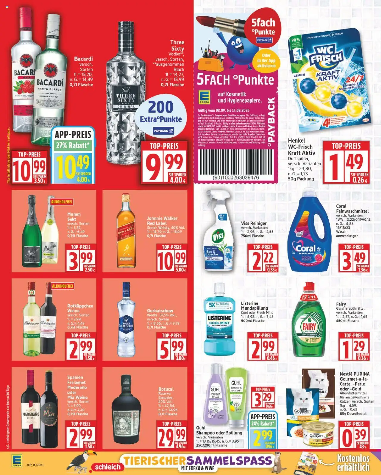 Edeka Prospekt 	 – gültig ab 08.09.2025 | Seite: 14 | Produkte: Freixenet, Rum, Listerine, Johnnie walker