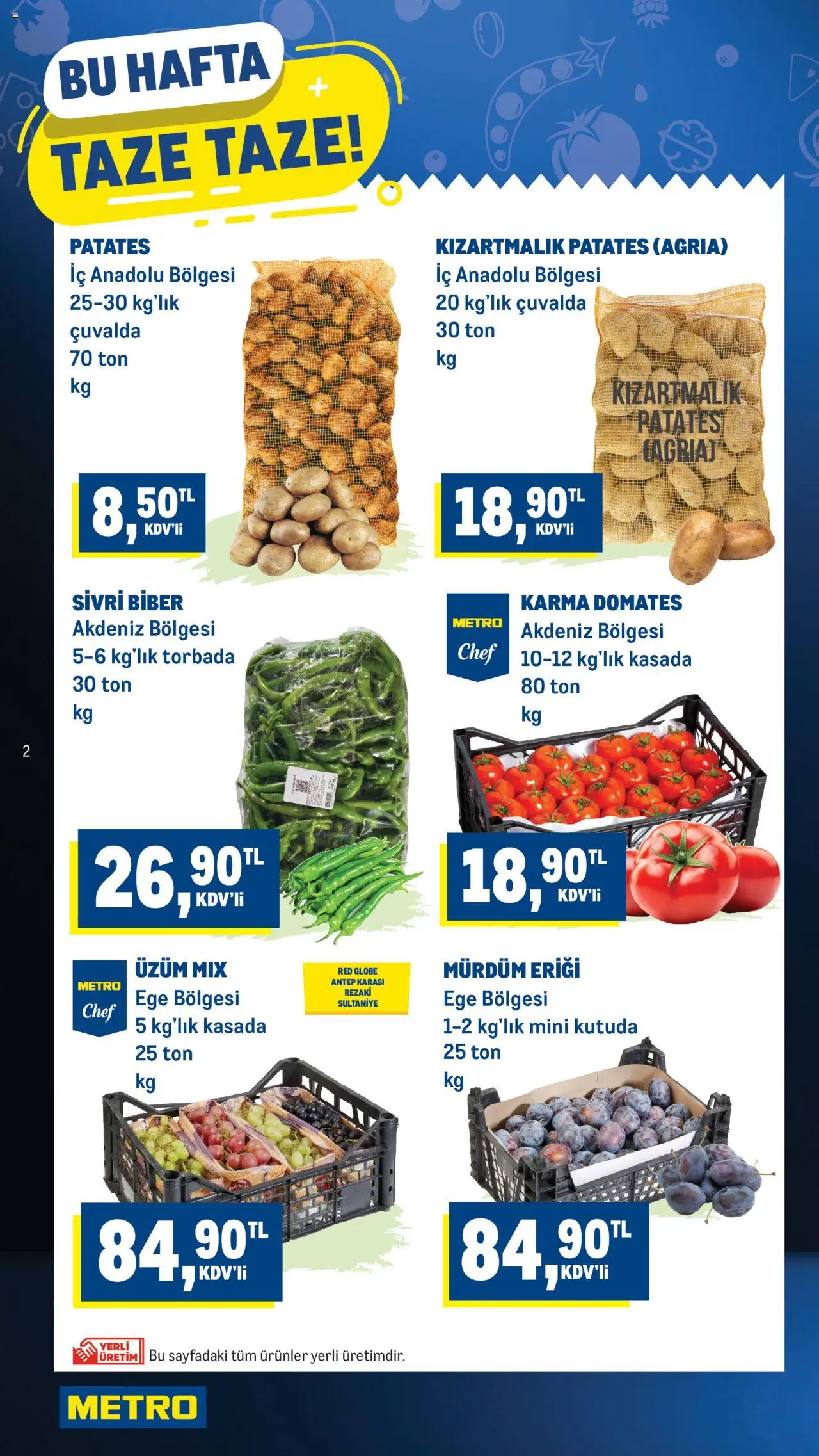 Metro Taze Ürünler - 04.09.2025 tarihinden itibaren geçerlidir | Sayfa: 2 | Ürünler: Domates, Patates, Biber, Üzüm
