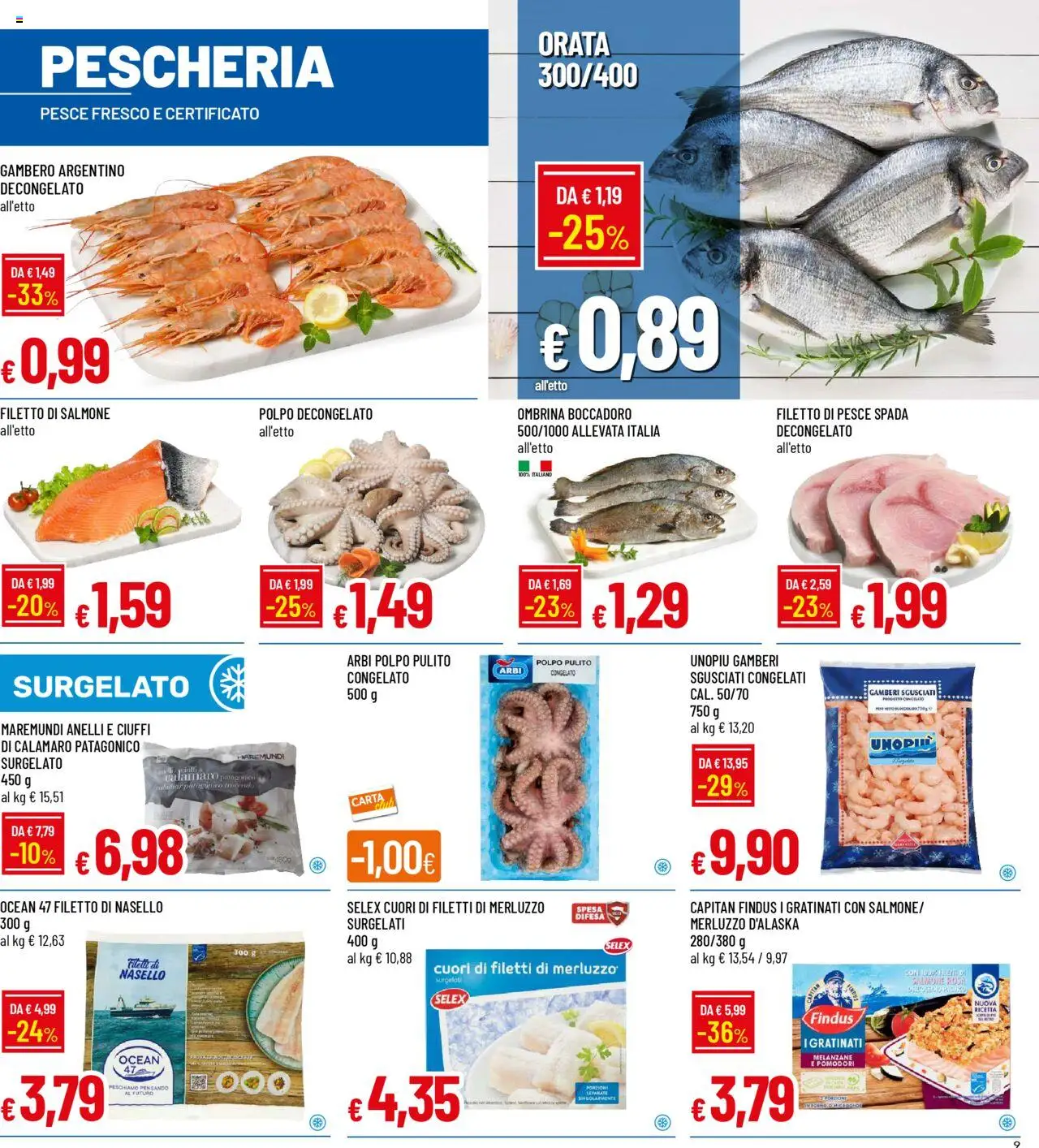 Volantino Galassia del 07.08.2025 | Pagina: 9 | Prodotti: Salmone, Pesce, Pomodori, Pesce spada