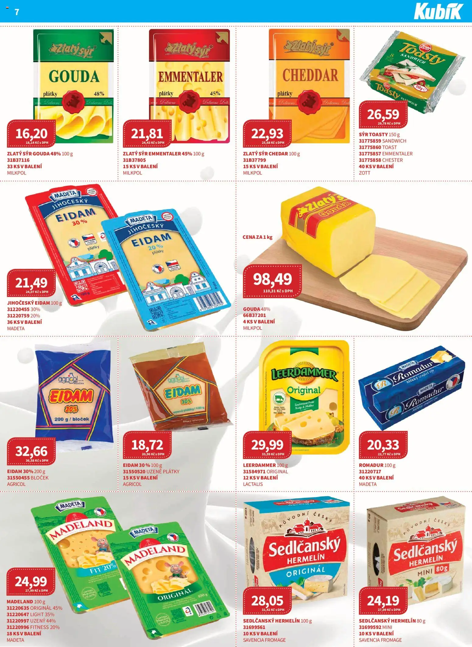 Kubík leták - Velkoobchod 03/2026 od 01.03.2026 | Strana: 7 | Produkty: Sýr, Zrající sýr, Hermelín, Cheddar