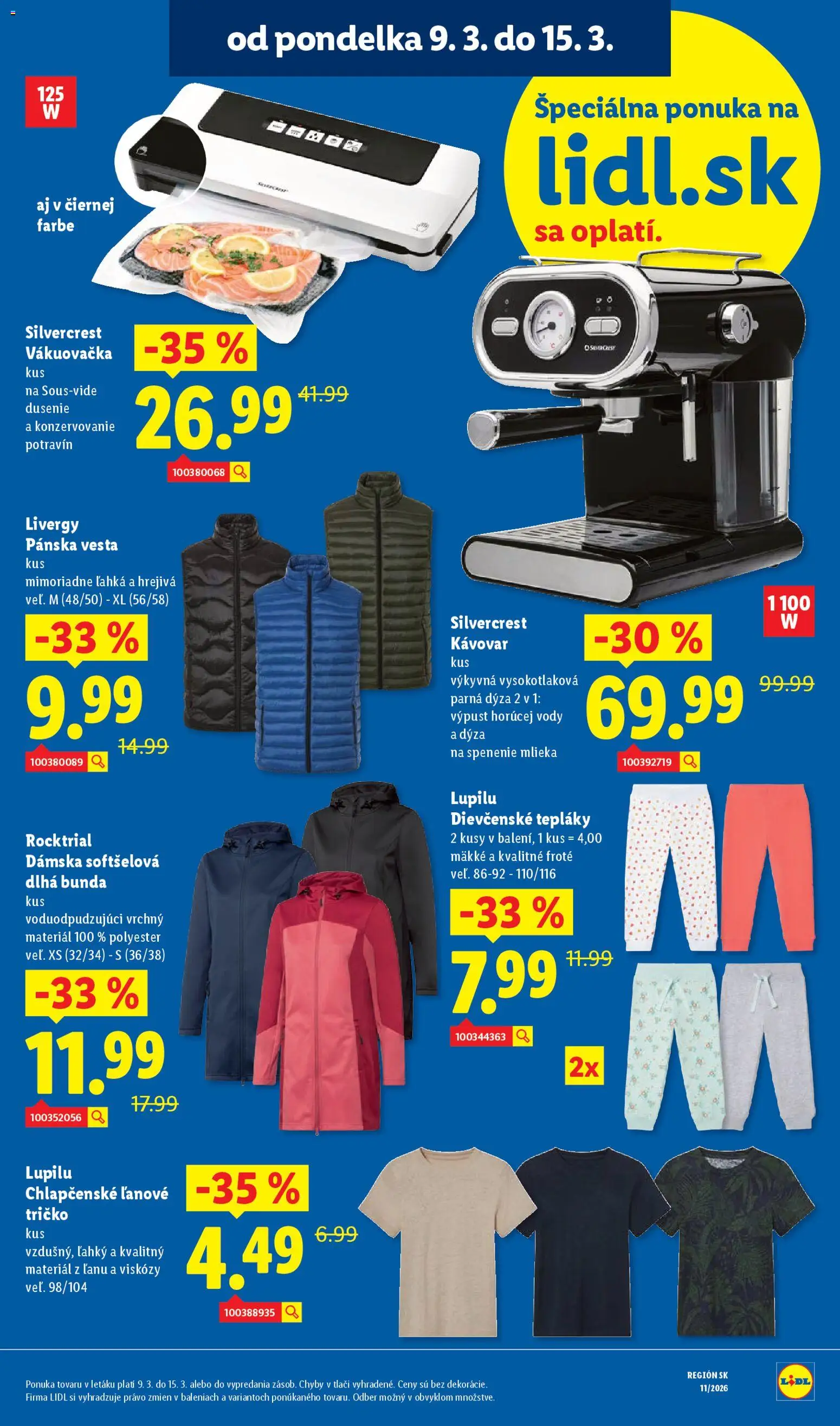 Nové Lidl akcie – leták je platný od 12.03.2026 | Strana: 95 | Produkty: Kávovar, Vákuovačka, Tričko, Bunda