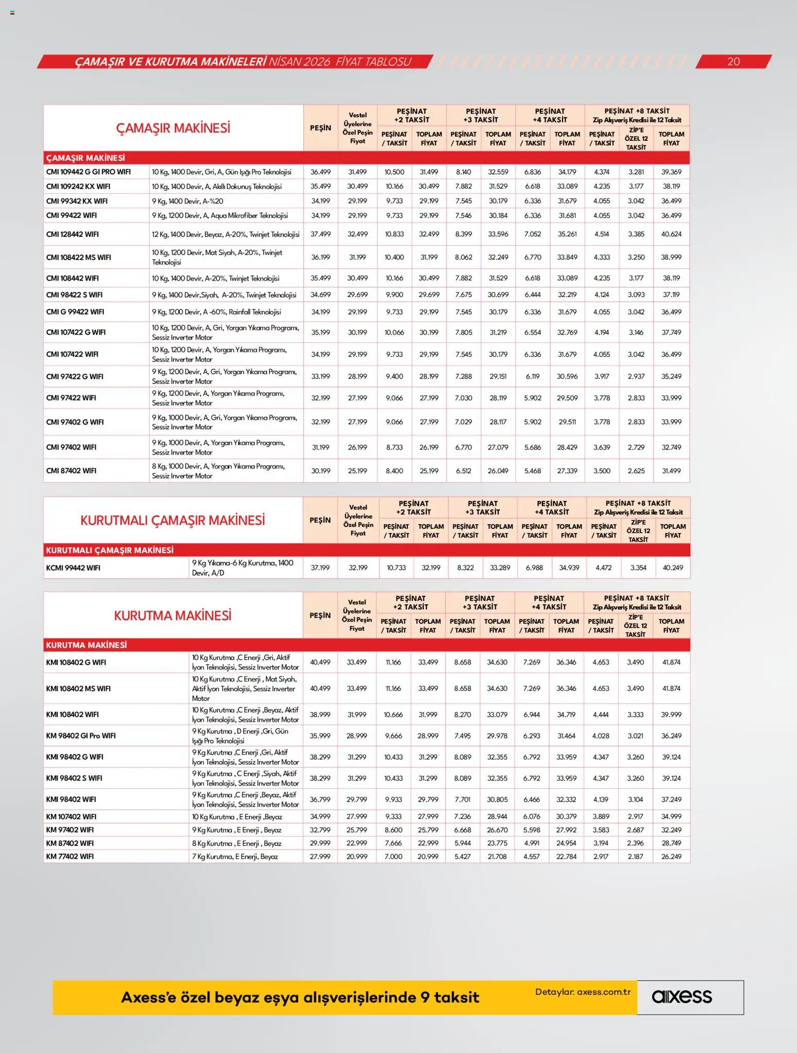 Vestel Katalog - 03.04.2026 tarihinden itibaren geçerlidir | Sayfa: 20 | Ürünler: Kurutma makinesi, Yorgan, Çamaşır makinesi