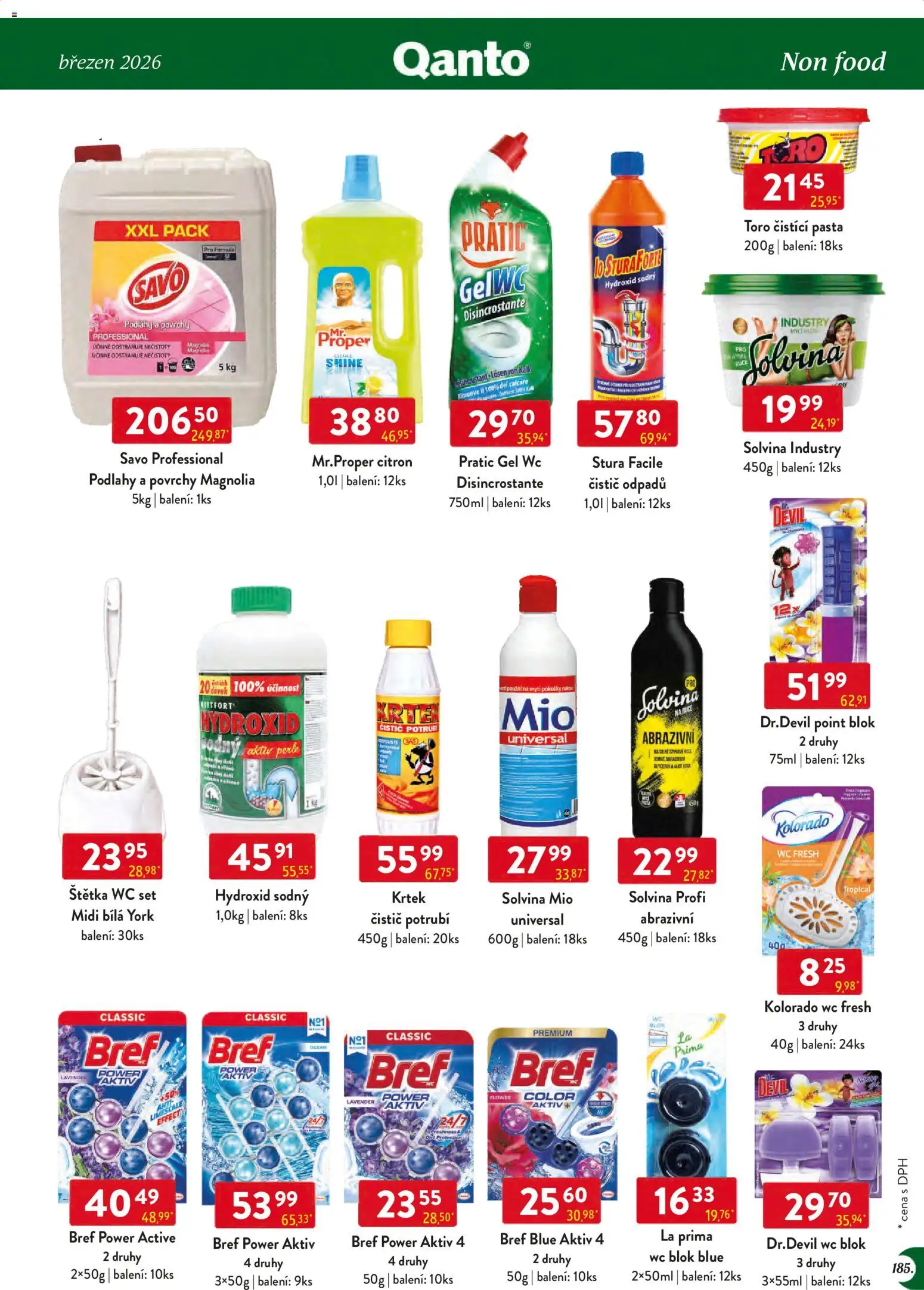 Astur & Qanto leták - Velkoobchod 03/2026 od 01.03.2026 | Strana: 185 | Produkty: Wc blok, Savo, Blok, Čistič odpadů