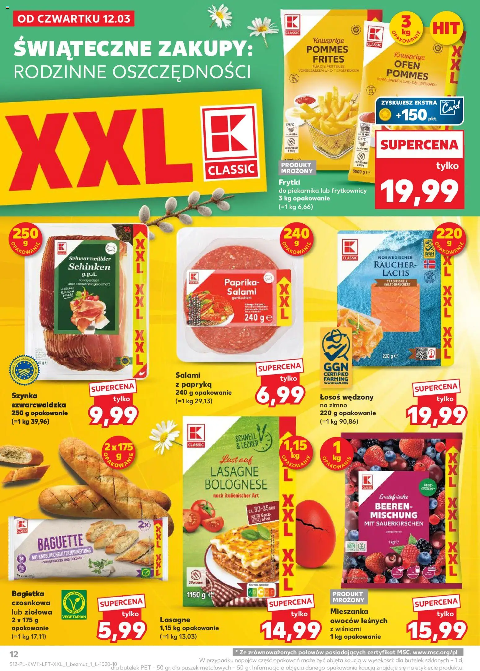 Kaufland gazetka od 12.03.2026 | Strona: 12 | Produkty: Łosoś wędzony, Lasagne, Łosoś, Lasagne bolognese