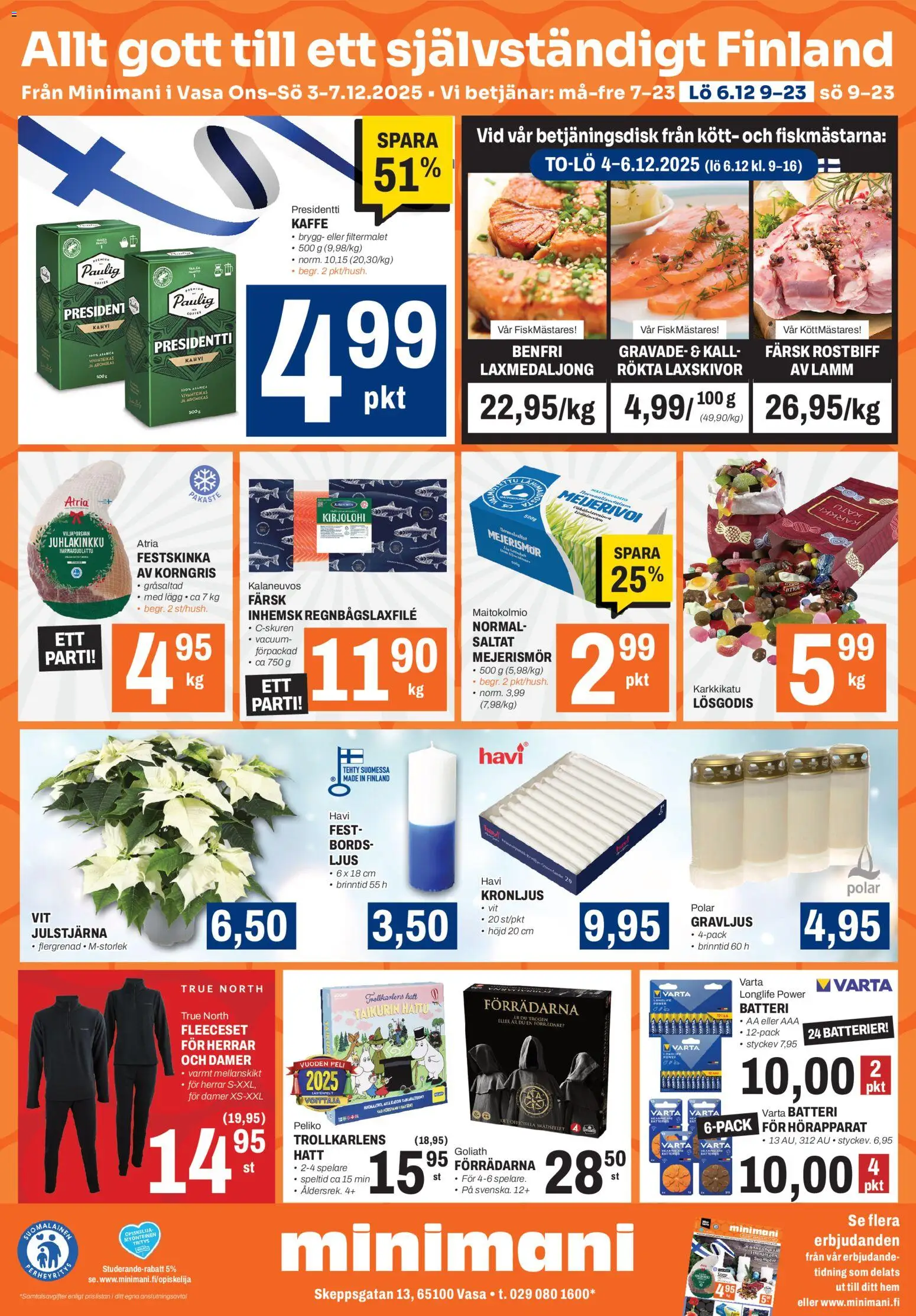 Minimani Tarjoukset - Vaasa – voimassa 03.12.2025 alkaen | Sivu: 2 | Tuotteet: Kirjolohi, Kahvi, Peli