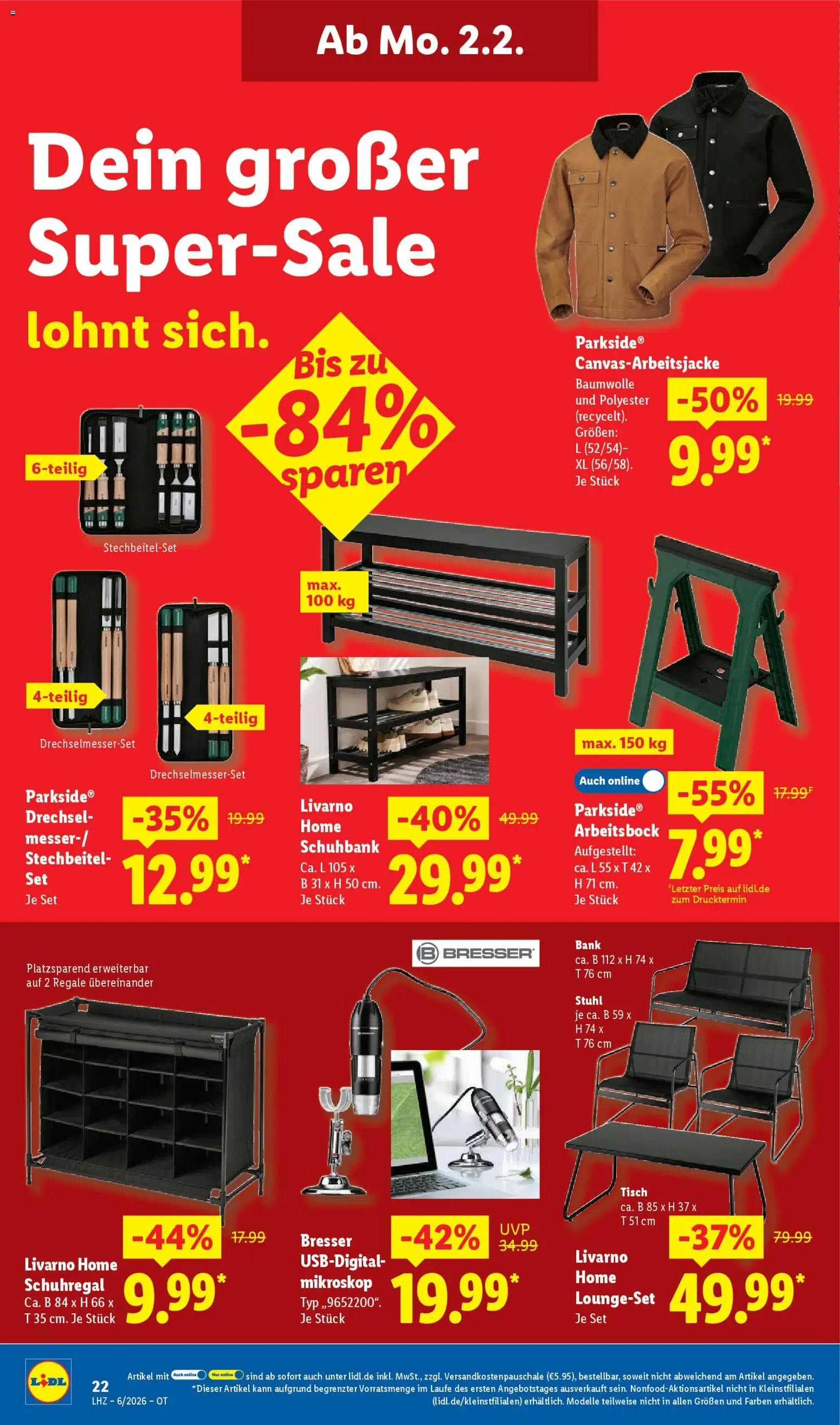Lidl Prospekt Grimma – gültig ab 02.02.2026 | Seite: 32 | Produkte: Tisch, Stuhl, Schuhregal, Schuhbank