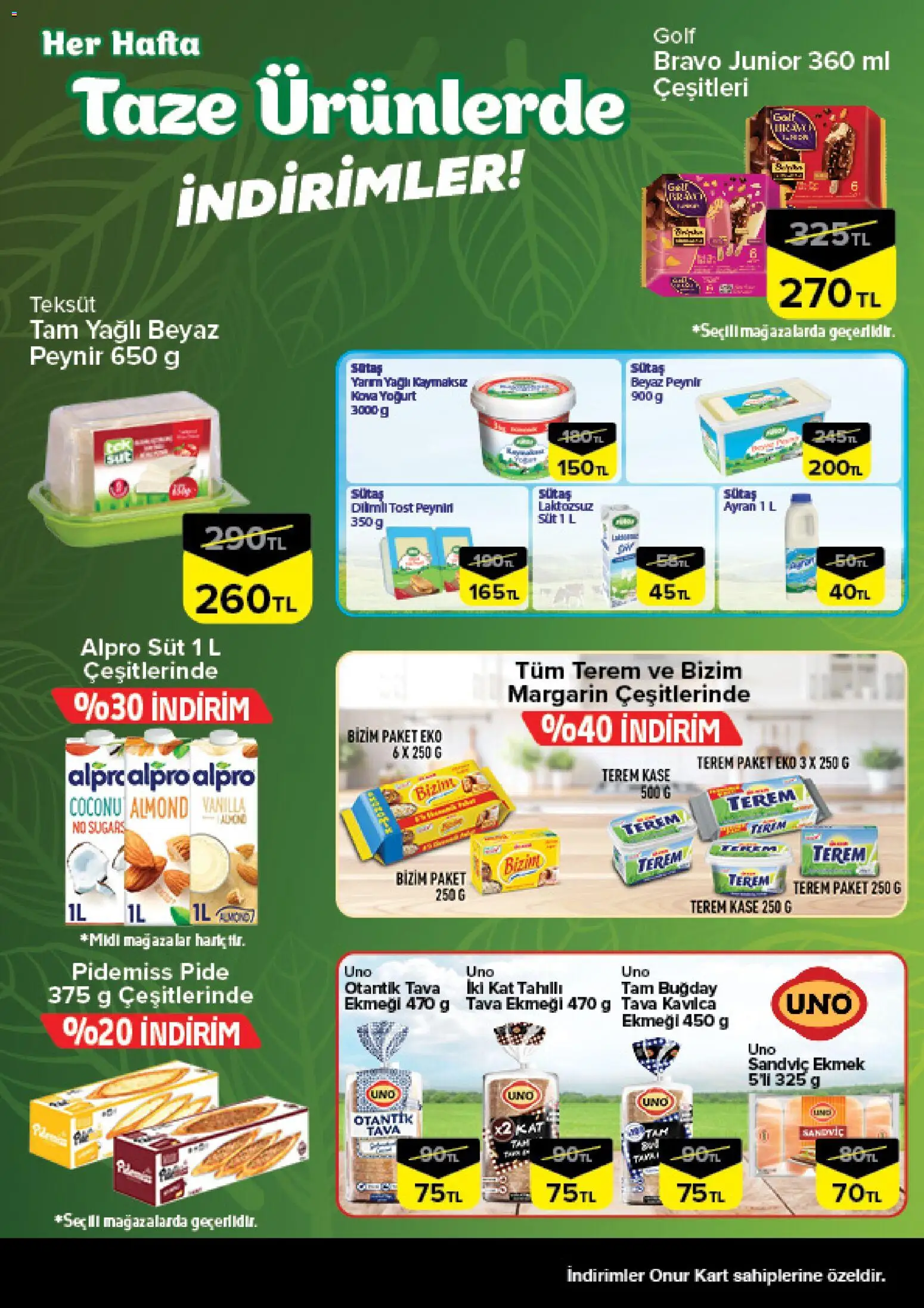 Onur Market - Taze Ürünlerde İndirimler - İstanbul & Trakya - 16.04.2026 tarihinden itibaren geçerlidir | Sayfa: 3 | Ürünler: Kaşe, Peynir, Yoğurt, Ekmek