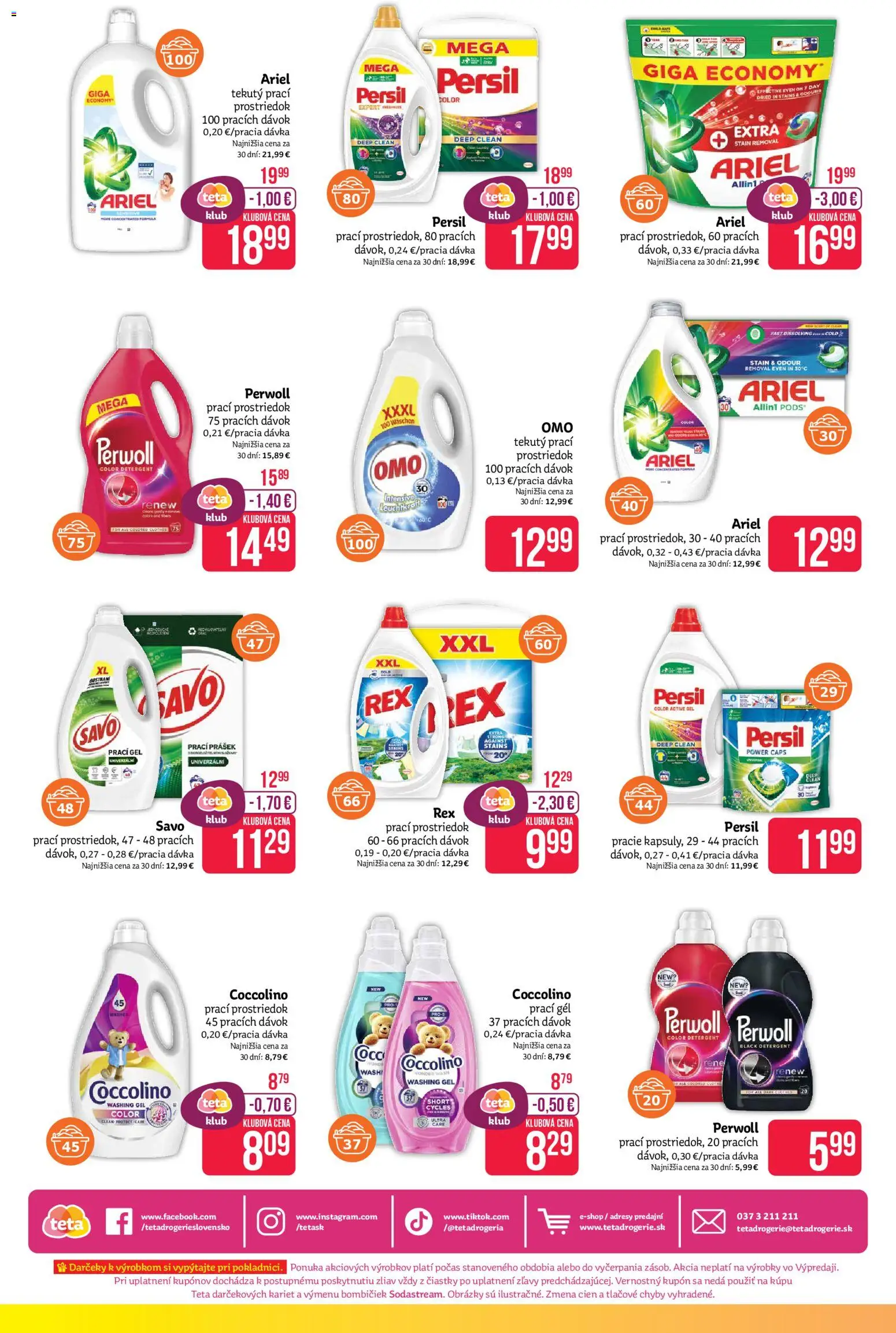 Nové Teta drogerie akcie – leták je platný od 24.11.2025 | Strana: 16 | Produkty: Perwoll, Savo, Ariel, Coccolino