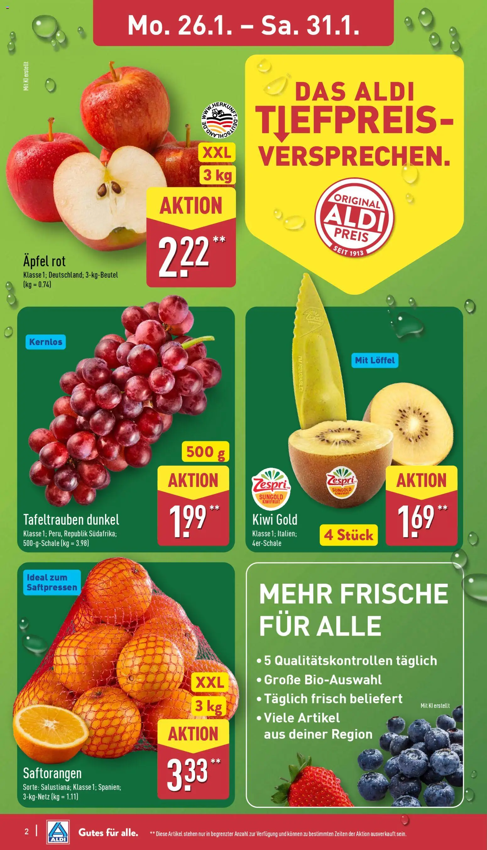 Aldi Prospekt 	 – gültig ab 26.01.2026 | Seite: 2 | Produkte: Äpfel, Kiwi